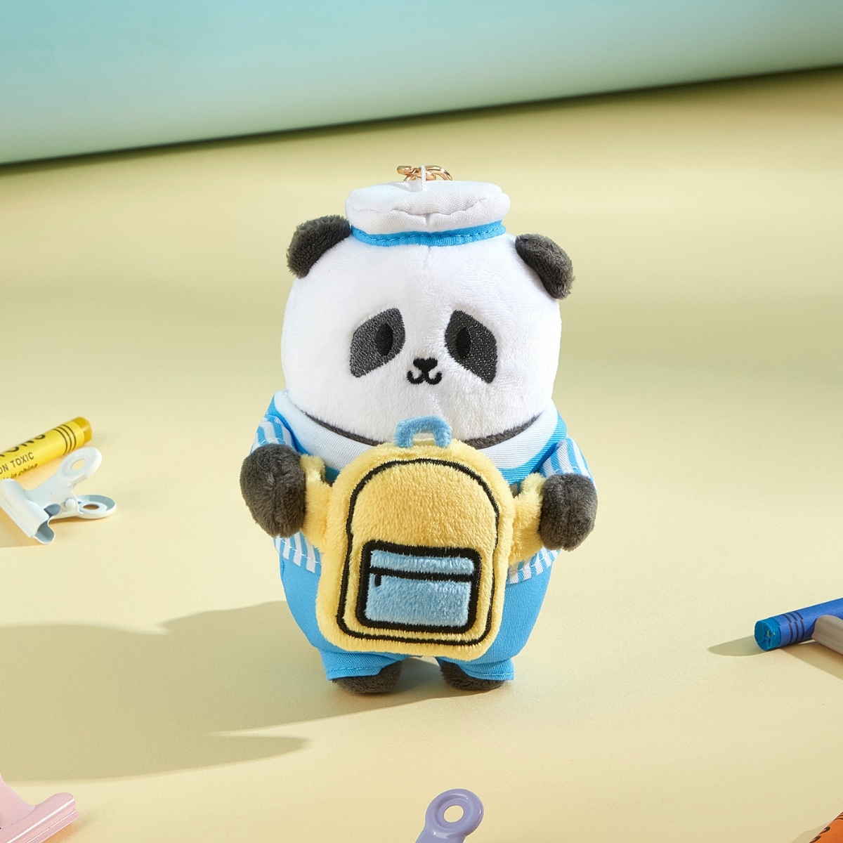 Panda Friends Welcome to School Collection: De De with School Bag Plush Keychain