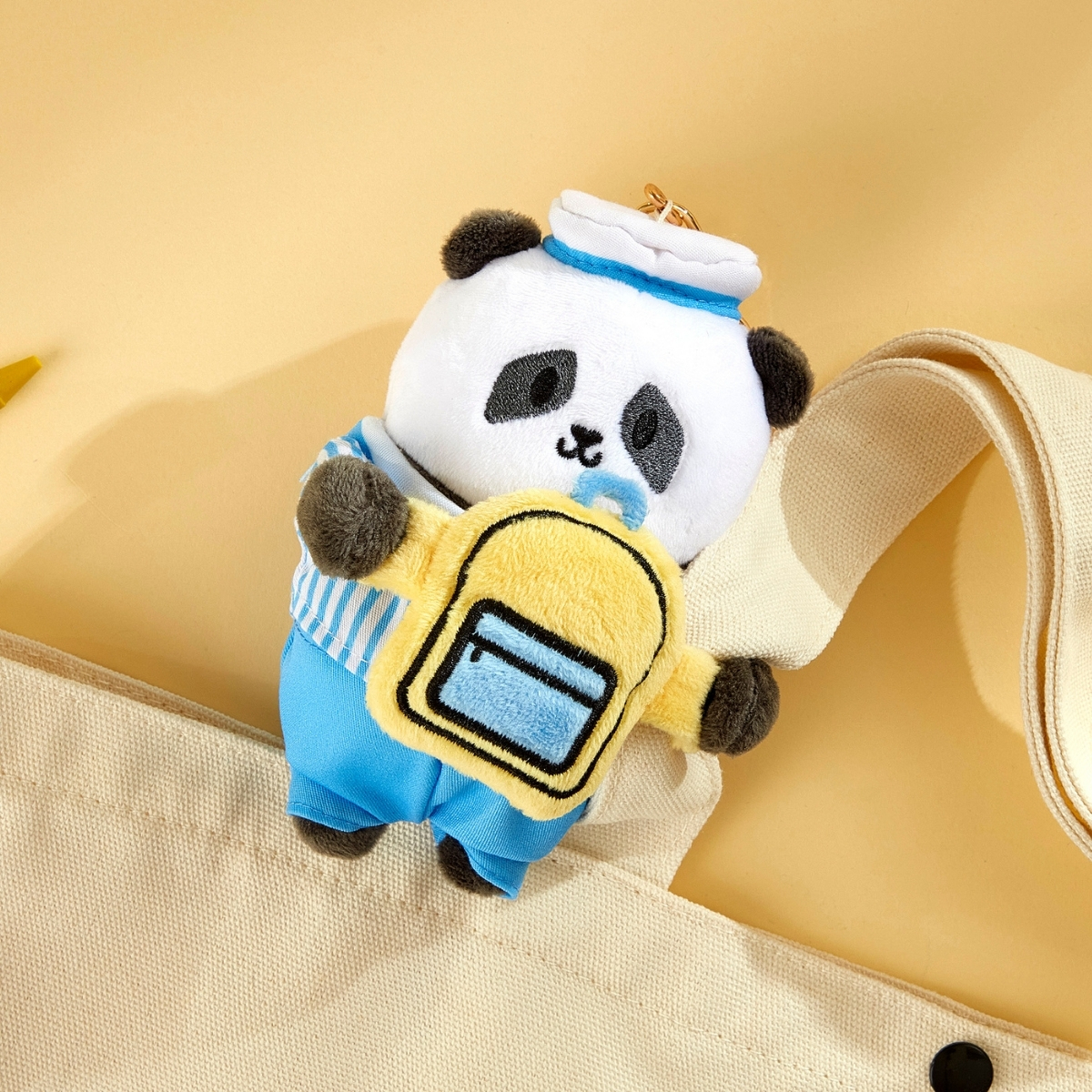 Panda Friends Welcome to School Collection: De De with School Bag Plush Keychain