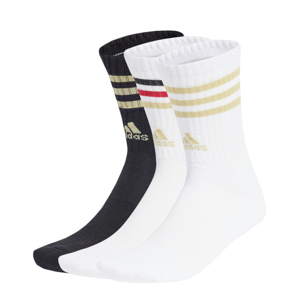 Adidas 3S C SPW CRW 3P IY8642 男女 中筒襪 運動 訓練 休閒 足弓支撐 3雙入 黑白金