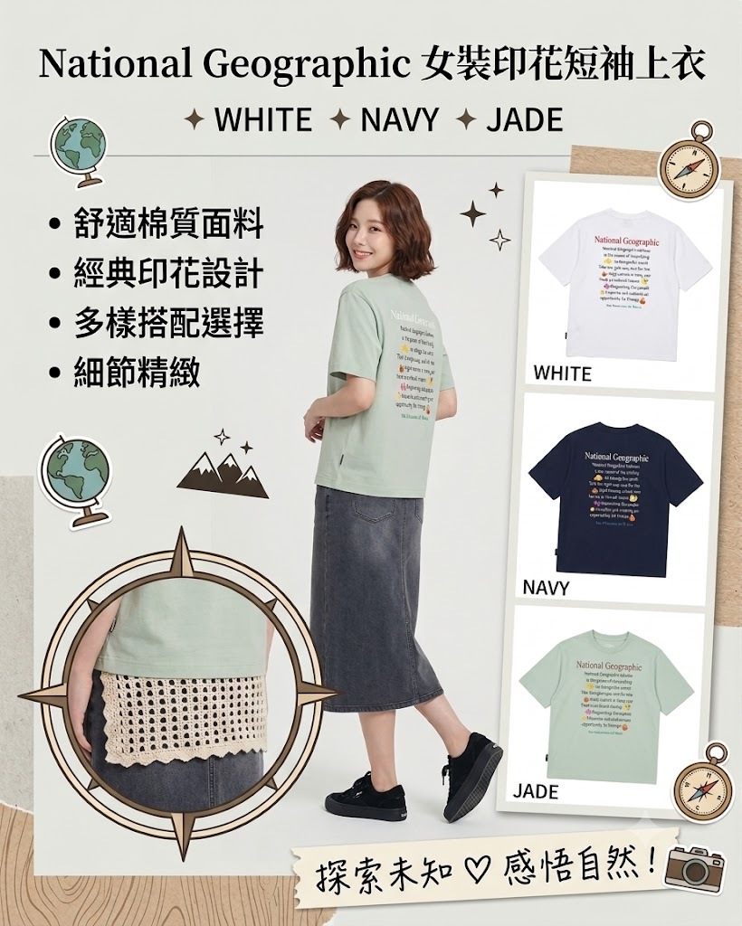 【直播】 National Geographic LX072718 女裝印花短袖上衣(N262WTS082)