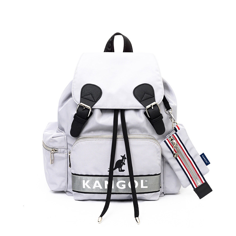 KANGOL 後背包 灰色 尼龍 零錢包 磁吸式 抽繩背包 6255174011