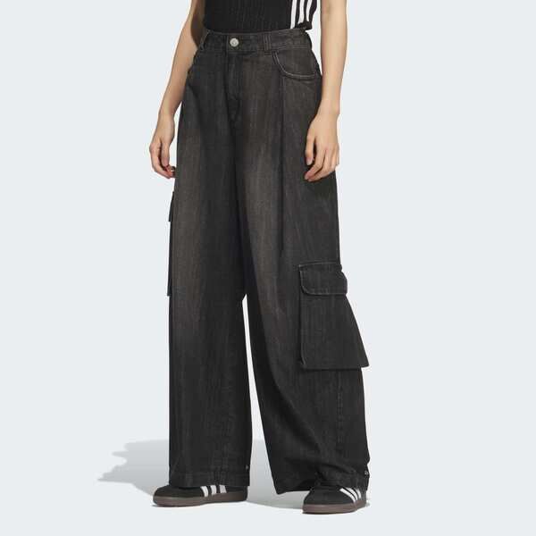 Adidas 愛迪達 Denim Cargo KC5825 女 長褲 休閒長褲 黑 純棉 復古 懷舊 柔軟