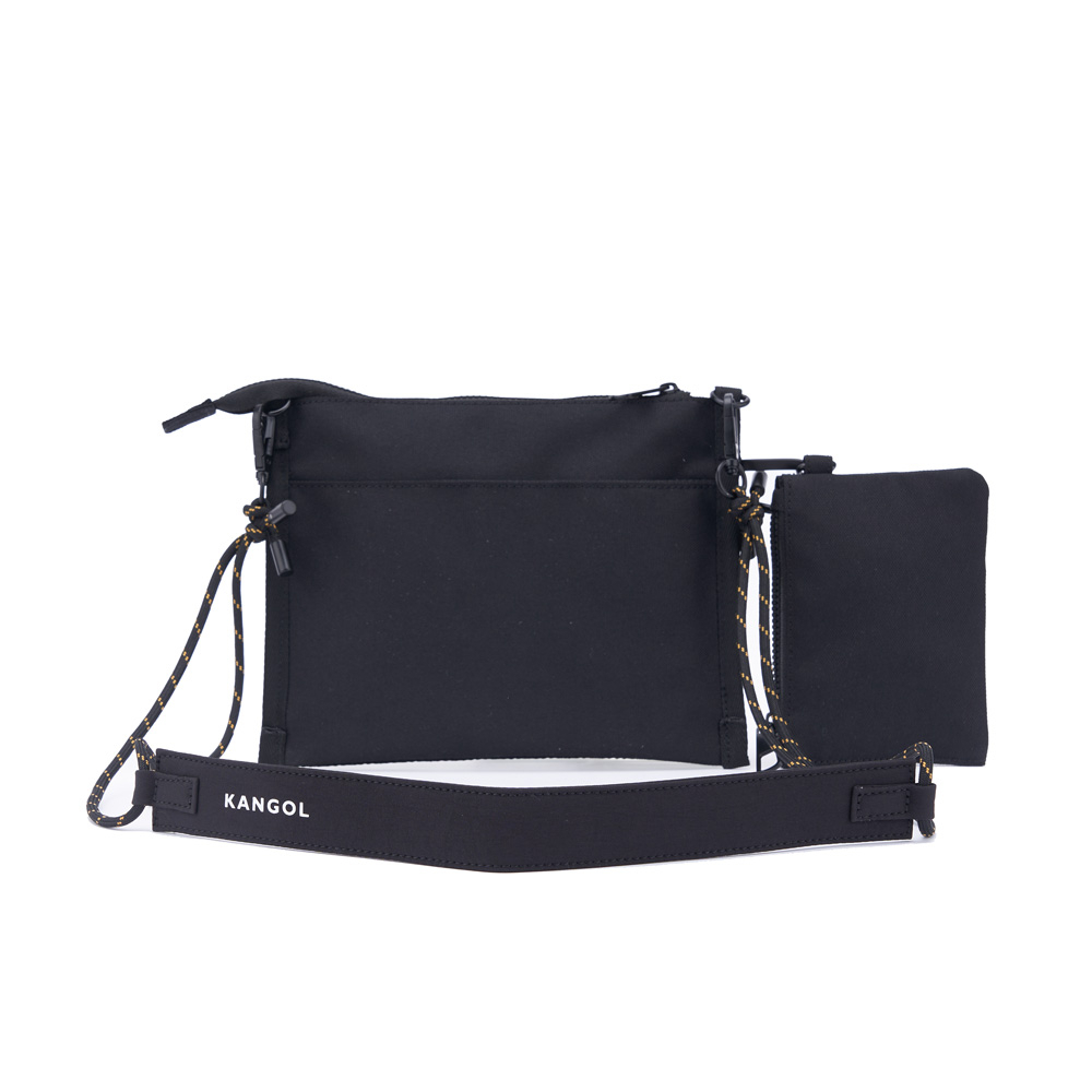 KANGOL 側背包 全黑 網袋 附零錢包 隨身小包 扁包 6325170820