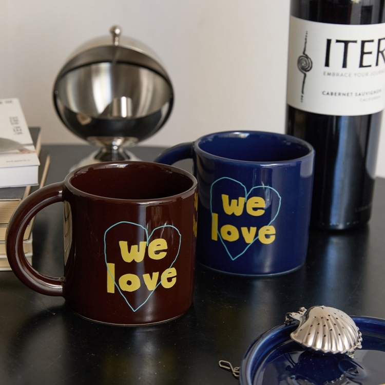 韓國 ooowl 手工陶瓷馬克杯 HEART WE LOVE 海軍藍