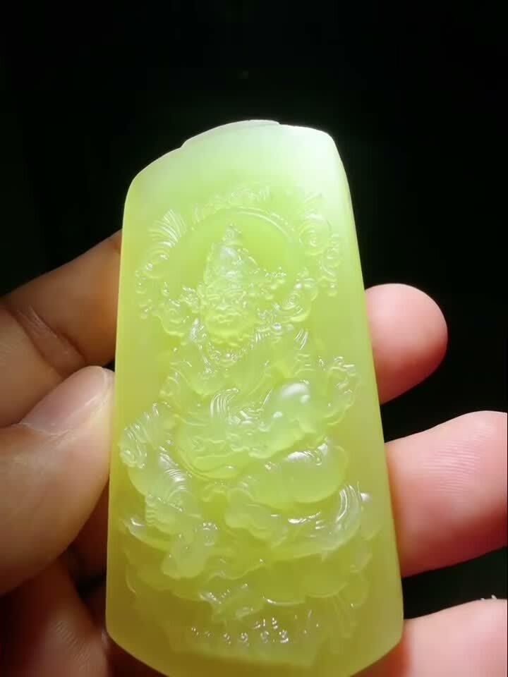 和田玉黃玉黃財神吊墜,天然和田玉軟玉