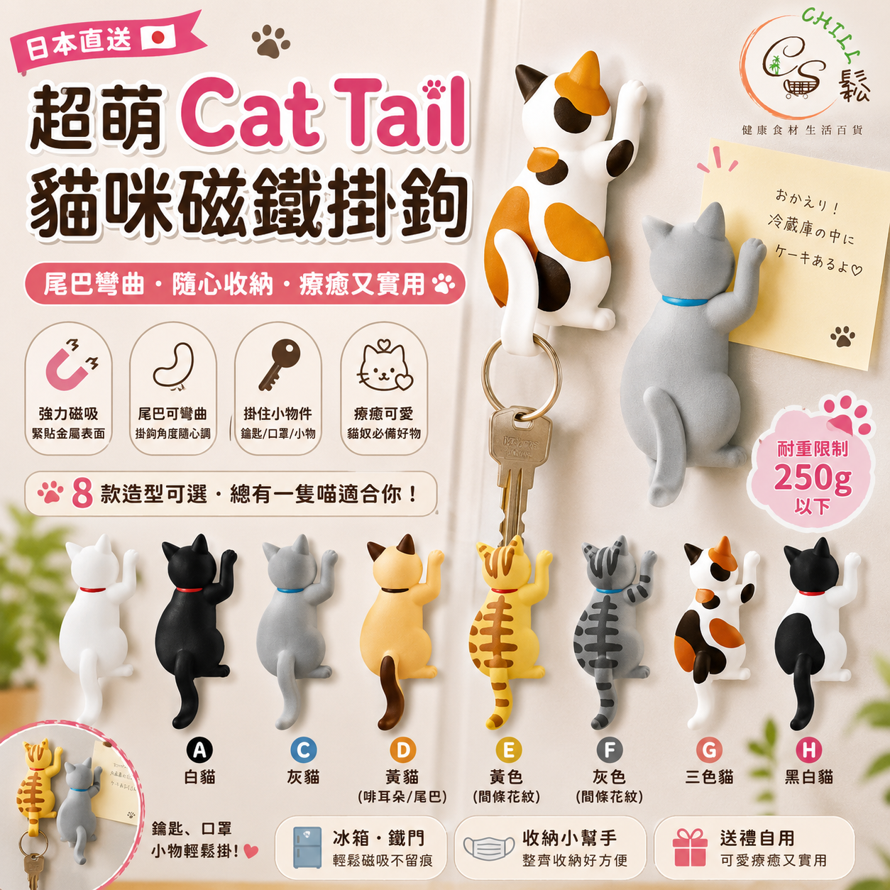 日本超萌 Cat Tail 貓咪磁鐵掛鉤
