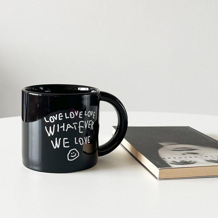韓國 ooowl 手工陶瓷馬克杯 WE LOVE 黑