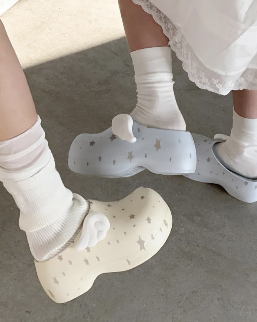 星星 翅膀 防水 厚底 增高6cm 包頭 半拖鞋 EVA 穆勒鞋 3色