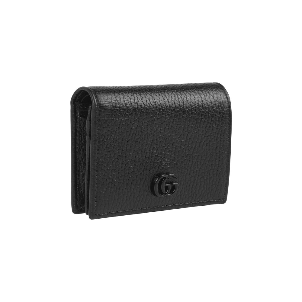 【GUCCI】GG MARMONT 新款荔枝皮革卡片小短夾(黑色)