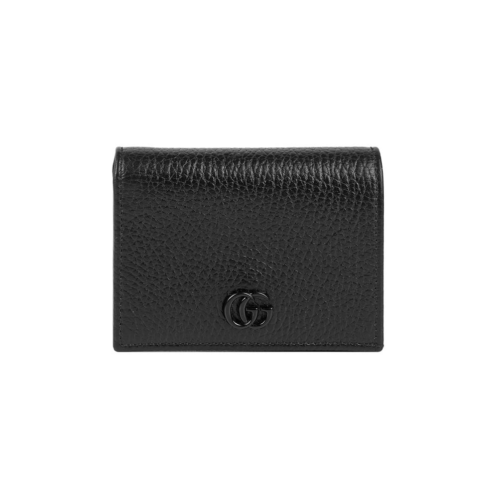【GUCCI】GG MARMONT 新款荔枝皮革卡片小短夾(黑色)