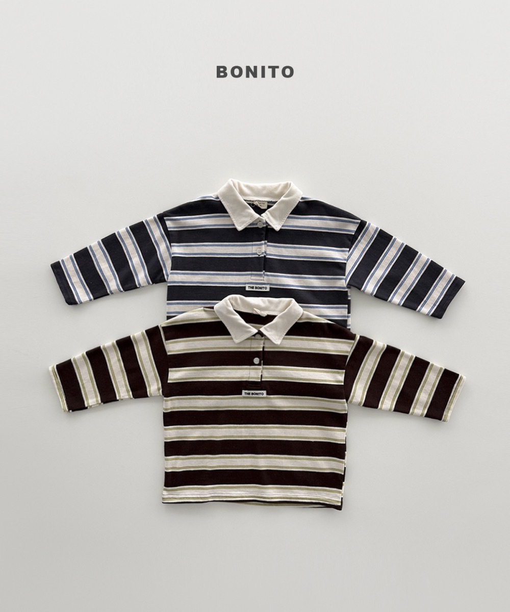 Bonito 條紋拼色翻領 tee / 2色