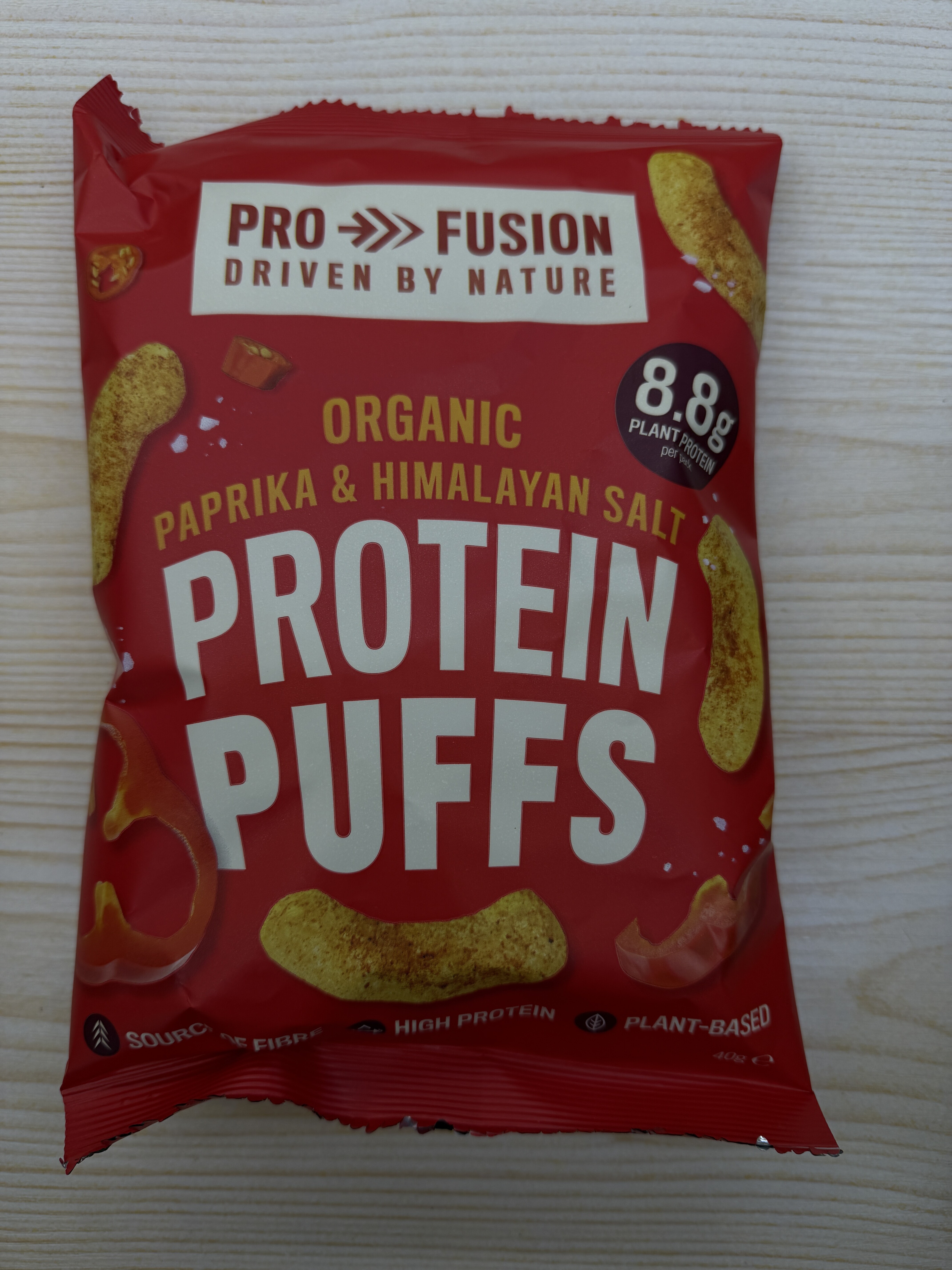 Pro fusion organic paprika protein puffs 40g (best before 19 Jan 2027)