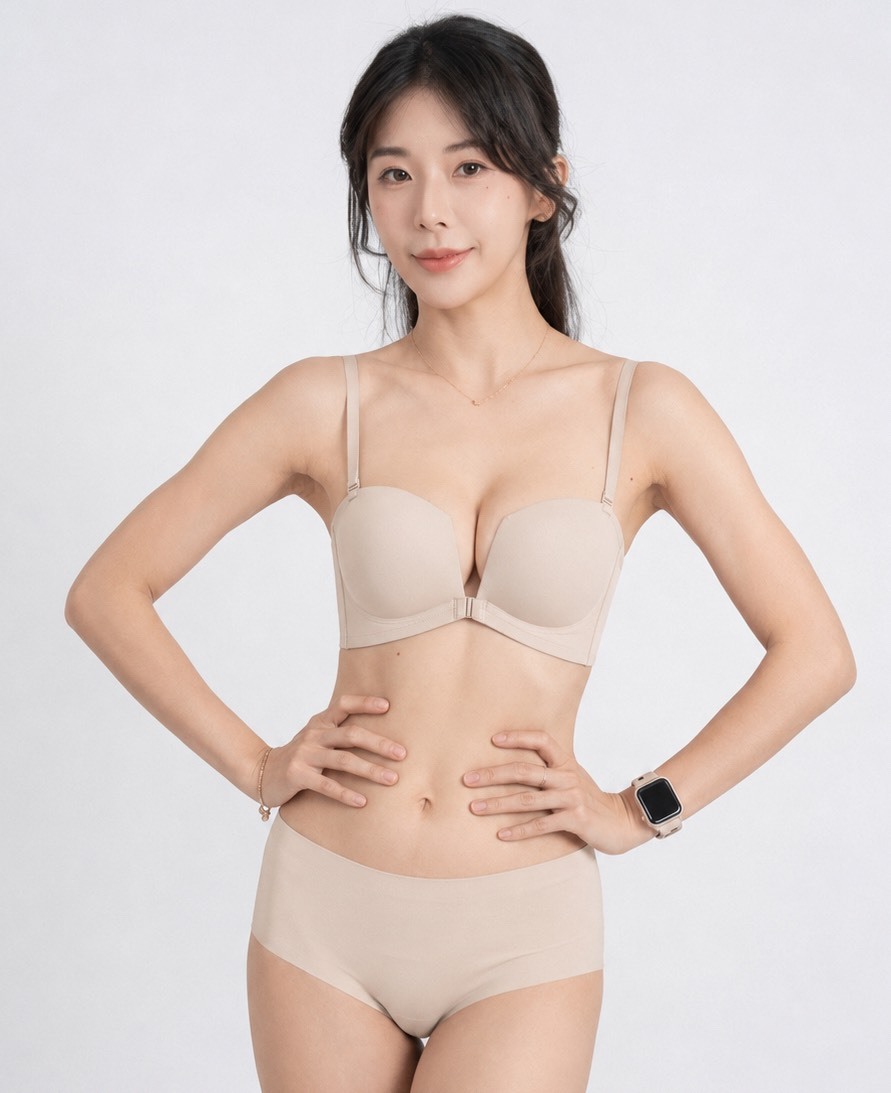 EasyClip 專利前扣無鋼圈內衣套裝｜3D立體集中・雙肩帶美背【膚色】 (3色) 內衣+內褲