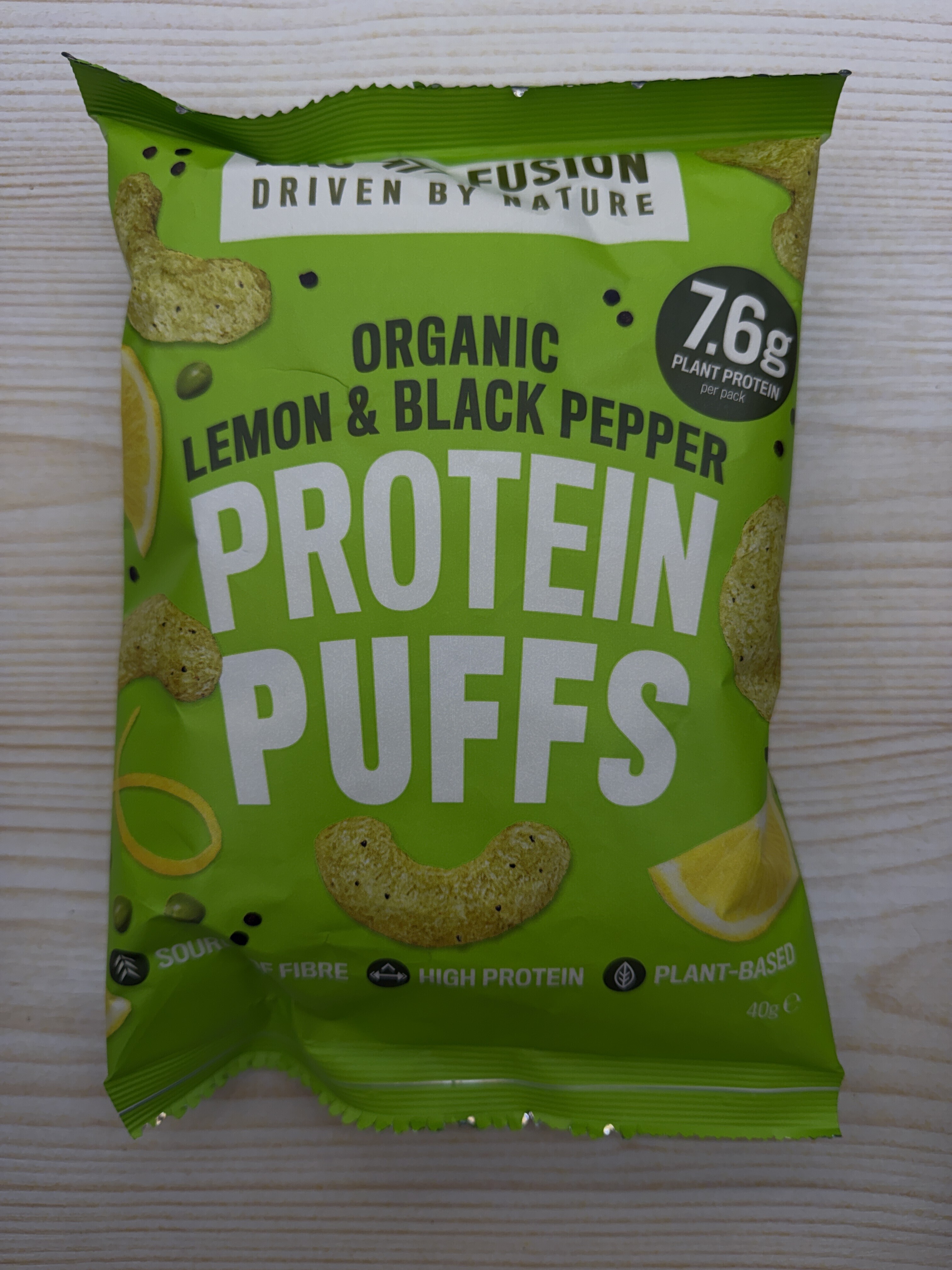 Pro Fusion organic lemon & pepper protein puffs 40g (best before 16 Jan 2027)