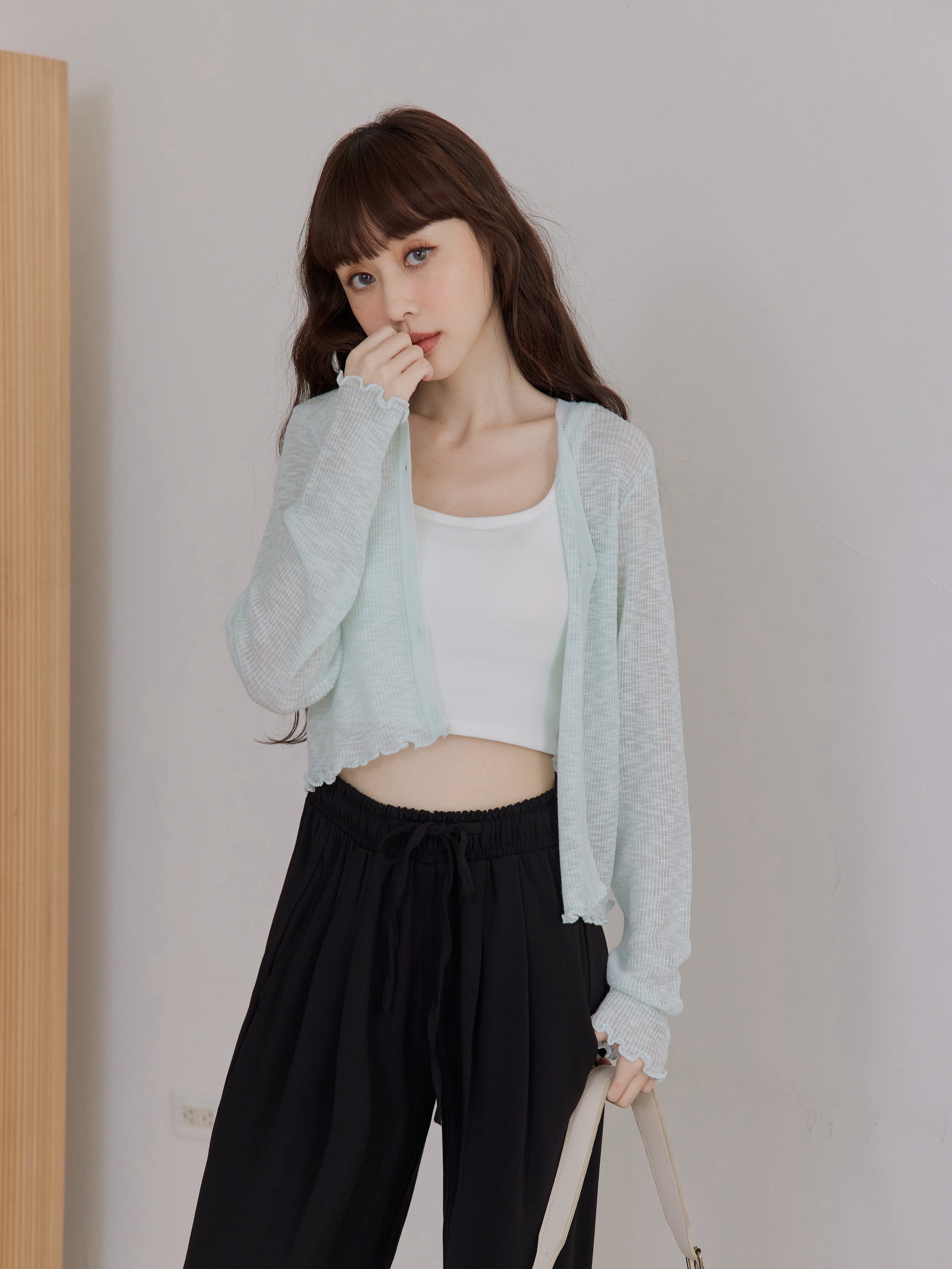 V-Neck Rolled-Edge Cardigan