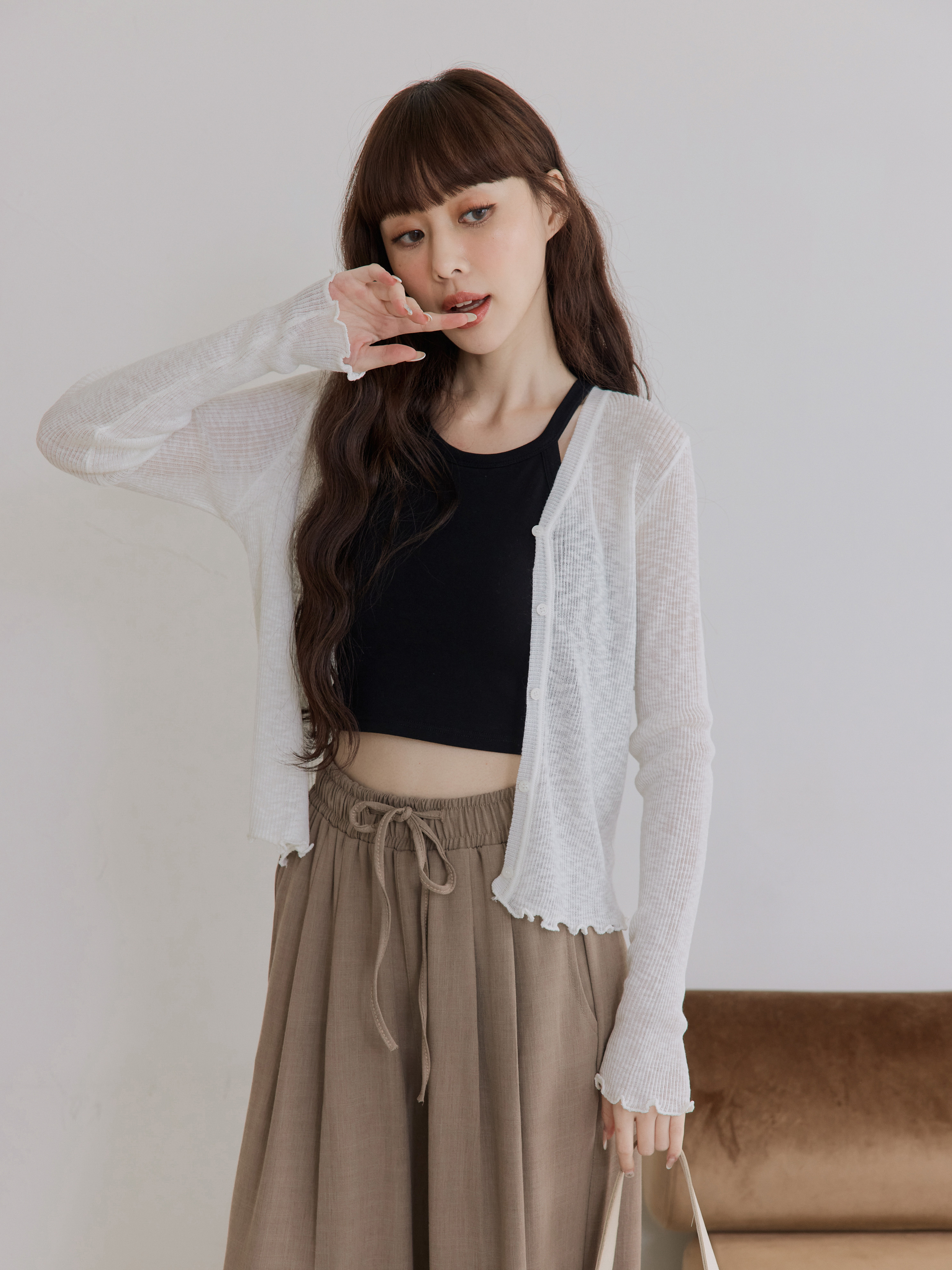 V-Neck Rolled-Edge Cardigan
