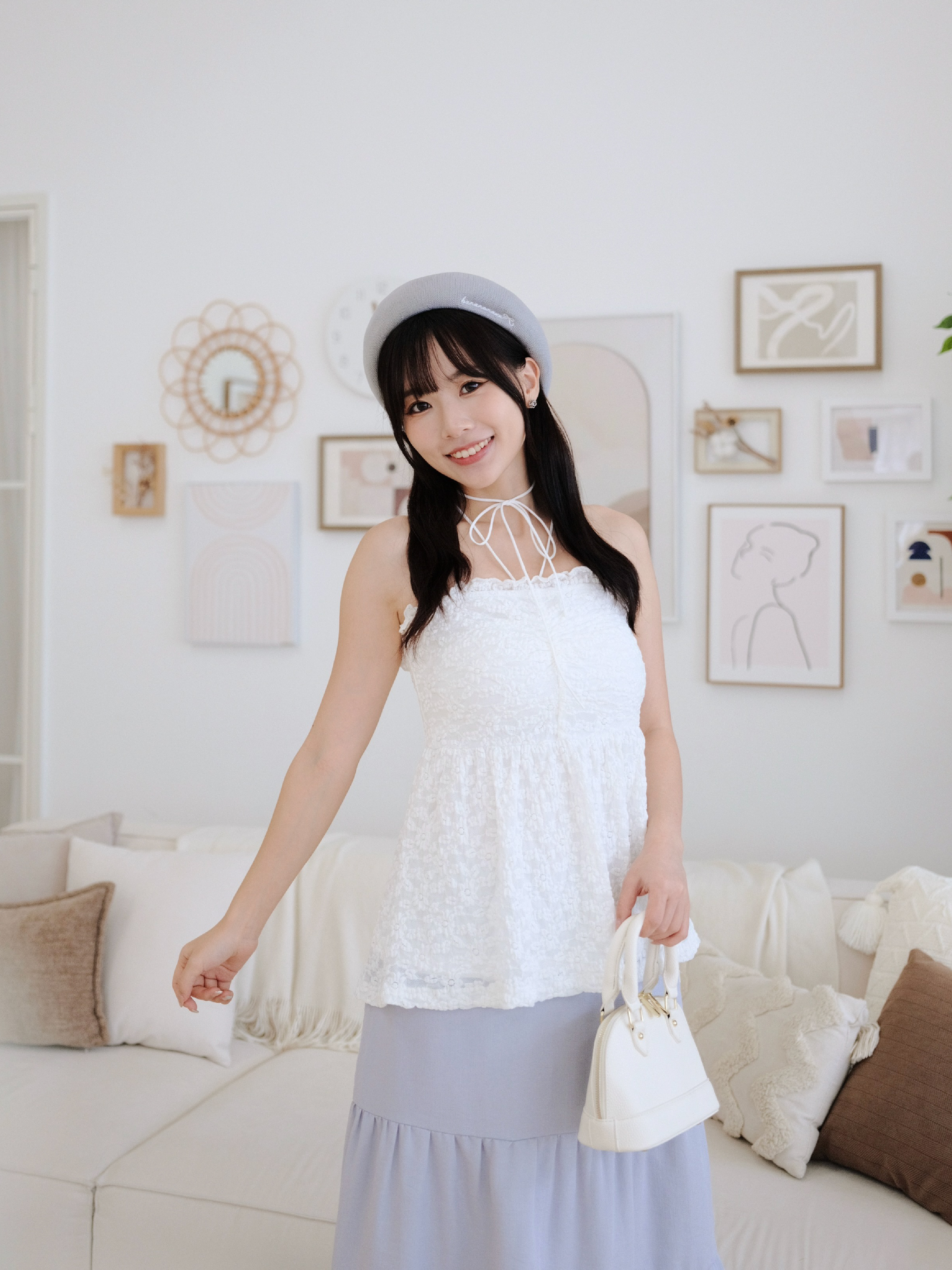 兩色 / 2WAY掛頸蕾絲抽褶背心 / 2-Way Textured Lace Ruched Halter Top