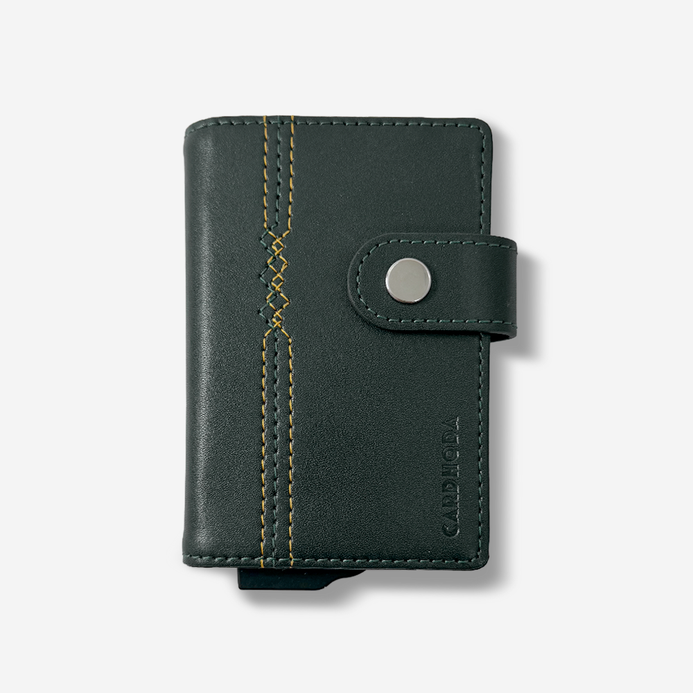 CARDHODA 刺繡扣式 RFID 防盜刷錢包 (綠珀)