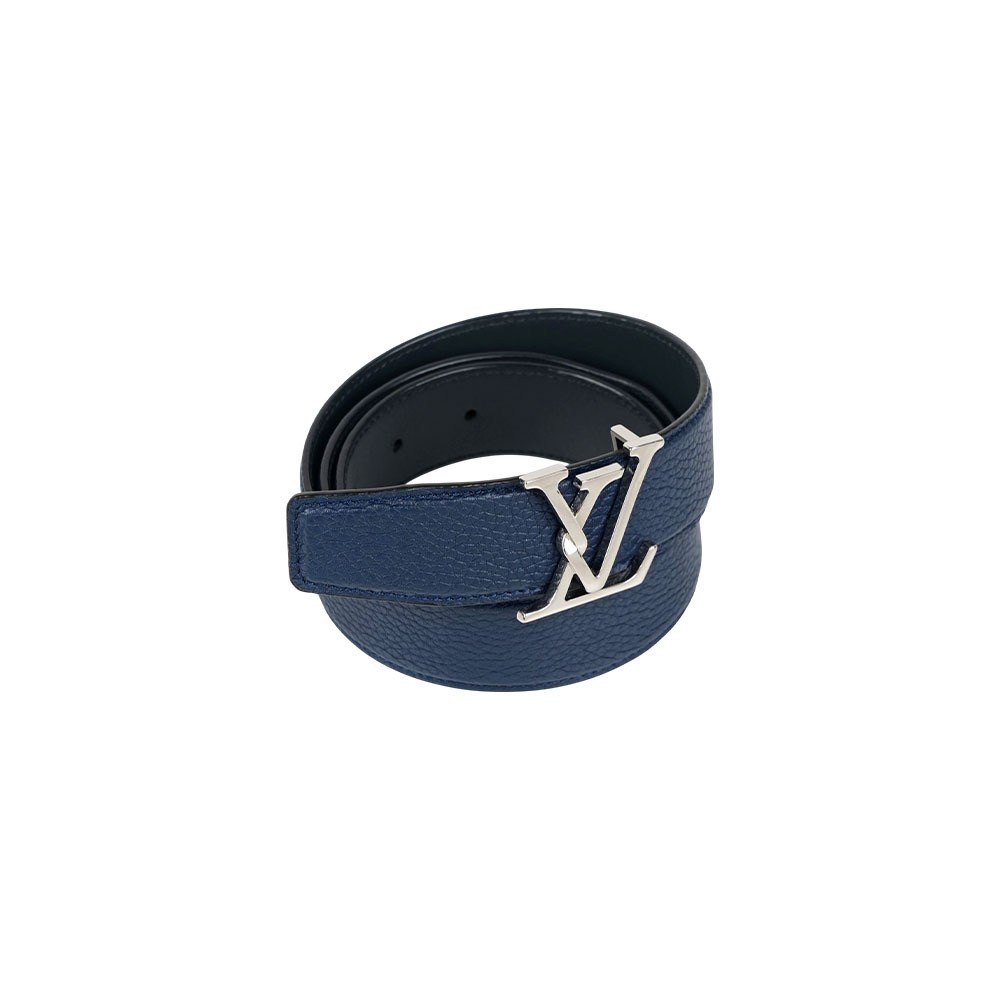 【Louis Vuitton】Attract 銀色寬3.5cm 雙面雙色皮帶85cm(深藍色/黑色)