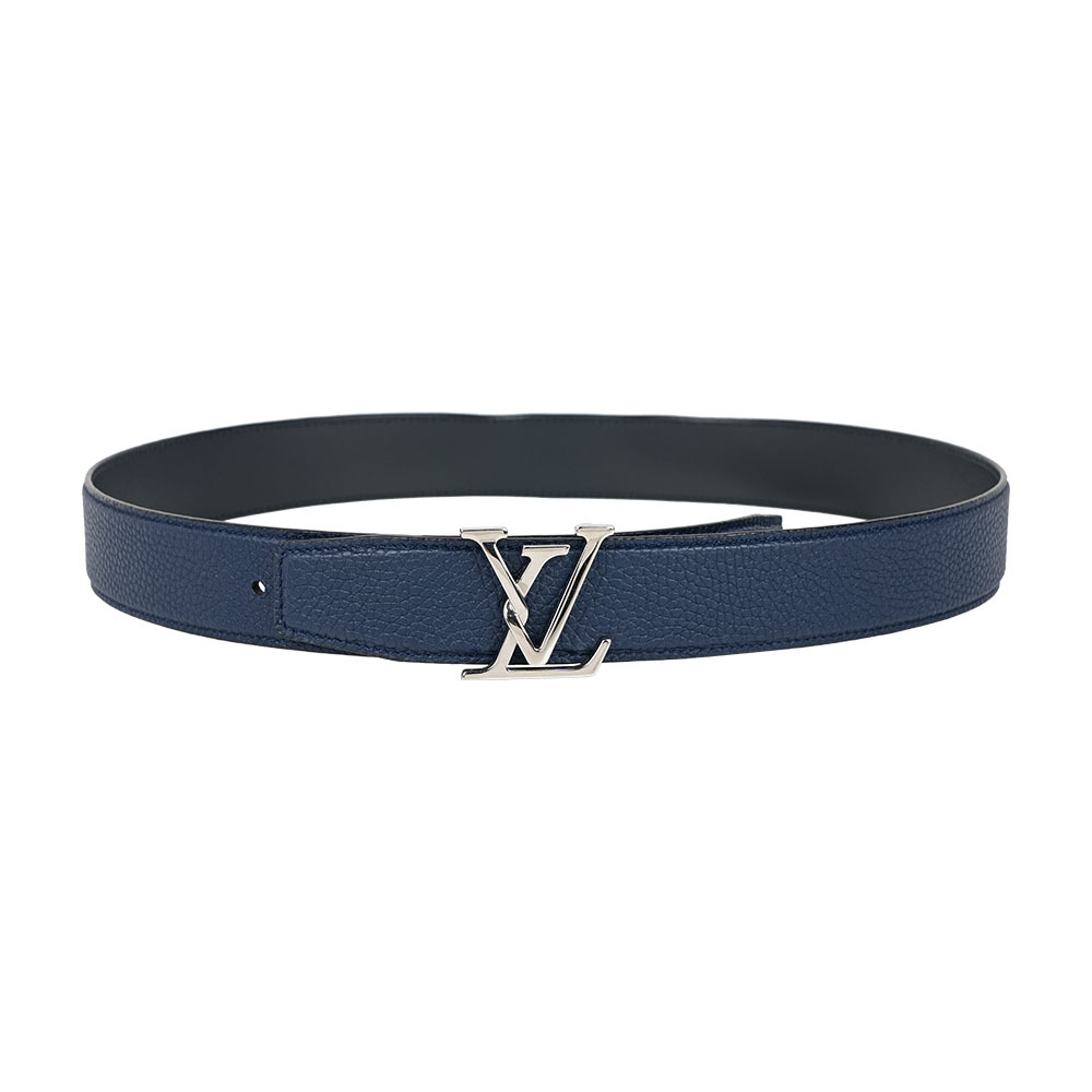 【Louis Vuitton】Attract 銀色寬3.5cm 雙面雙色皮帶85cm(深藍色/黑色)