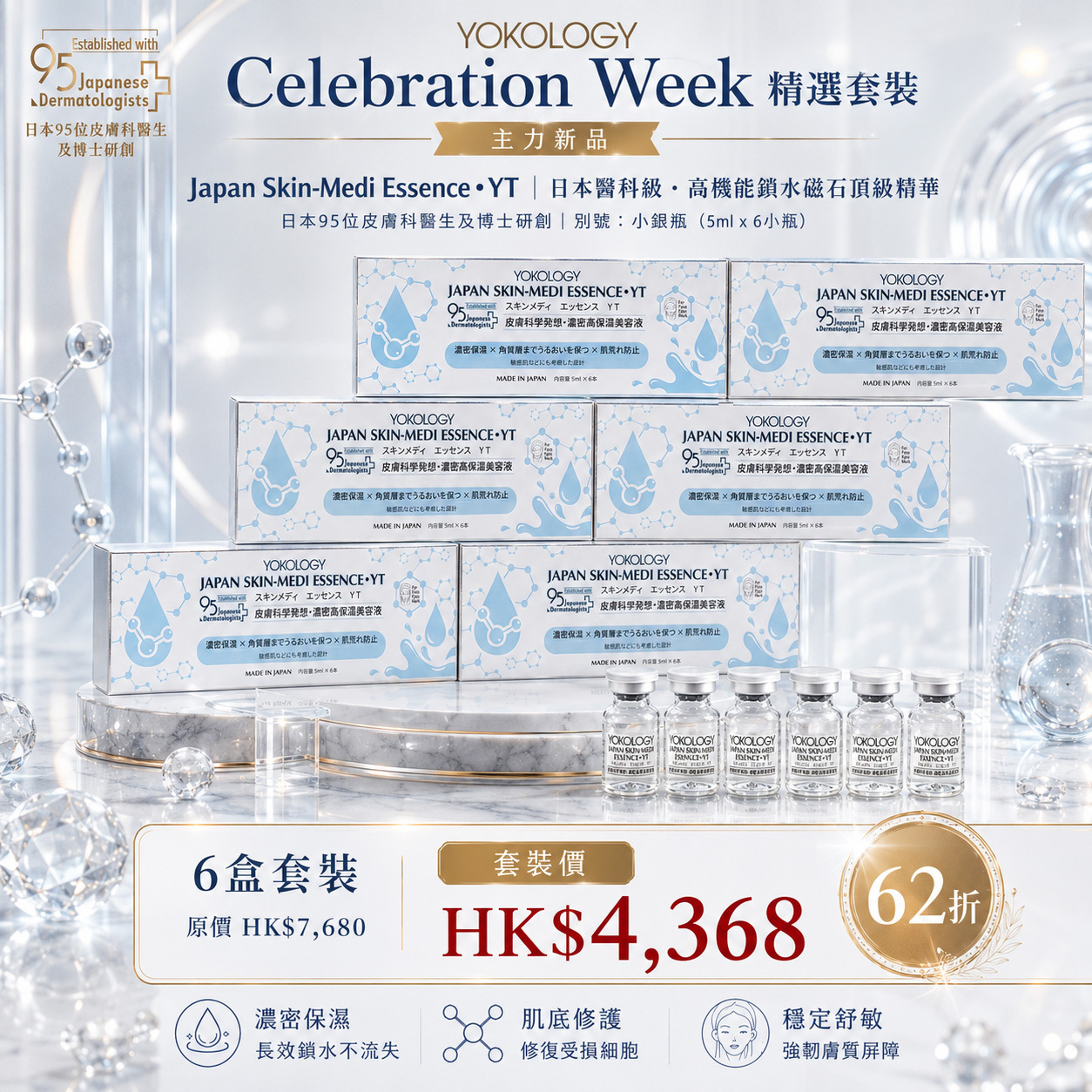 日本醫科級•高機能鎖水磁石頂級精華｜日本95位皮膚科醫生及博士研創｜別號：小銀瓶 / 6盒（原價：$7,680）