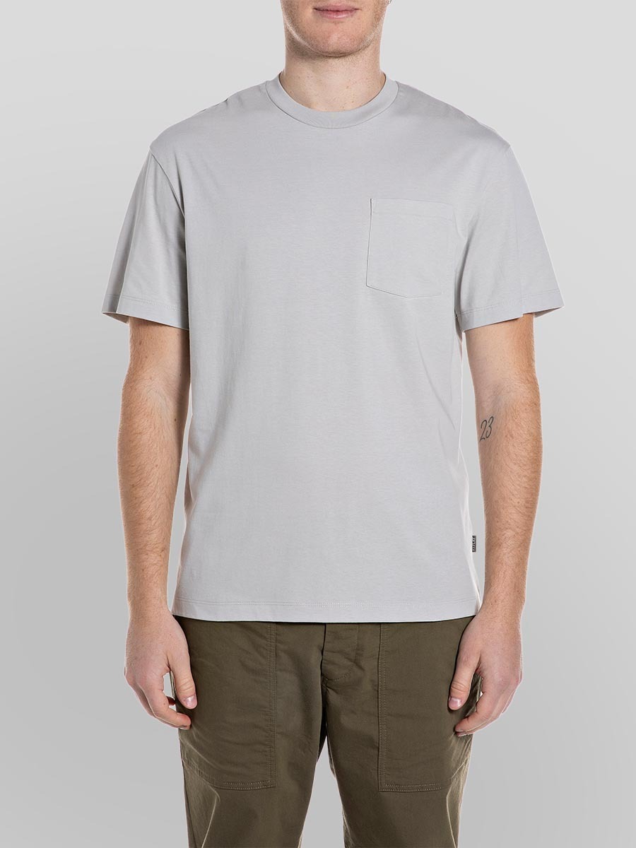 灰色印花口袋有機純棉T-shirt