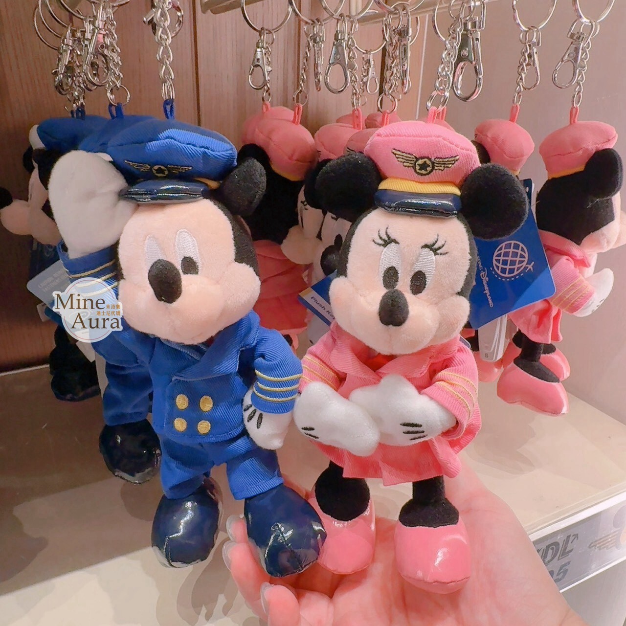 樂園限定 機場系列 米奇 Mickey 米妮 Minnie 機長 造型 絨毛 吊飾 鑰匙圈 -香港迪士尼樂園