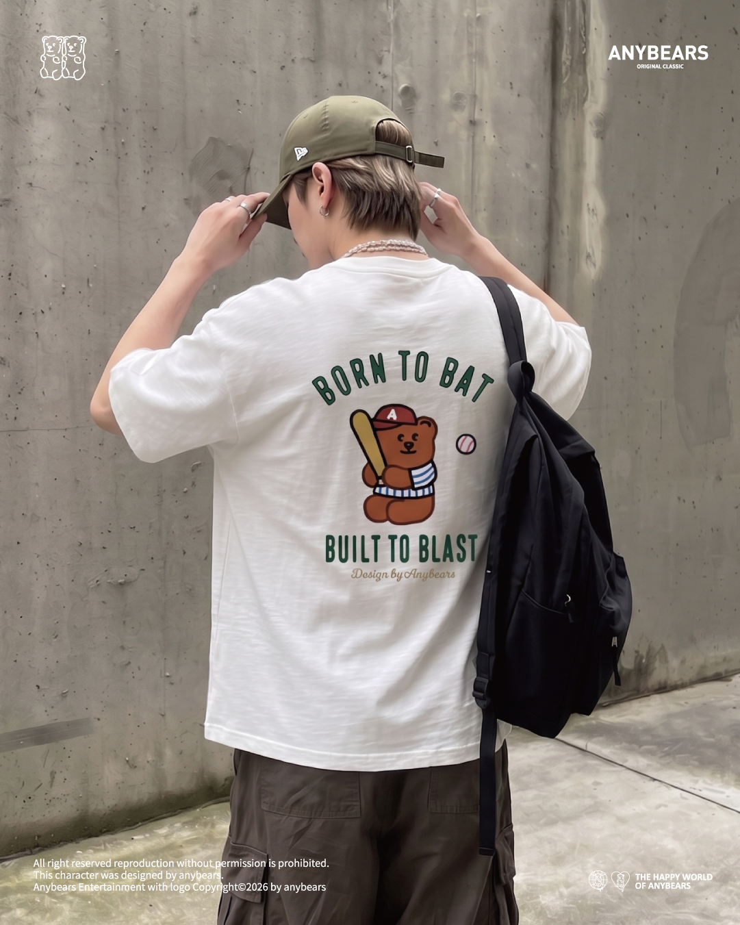ANYBEARS® BORN TO BAT BEAR 棒球熊 厚磅竹節棉T