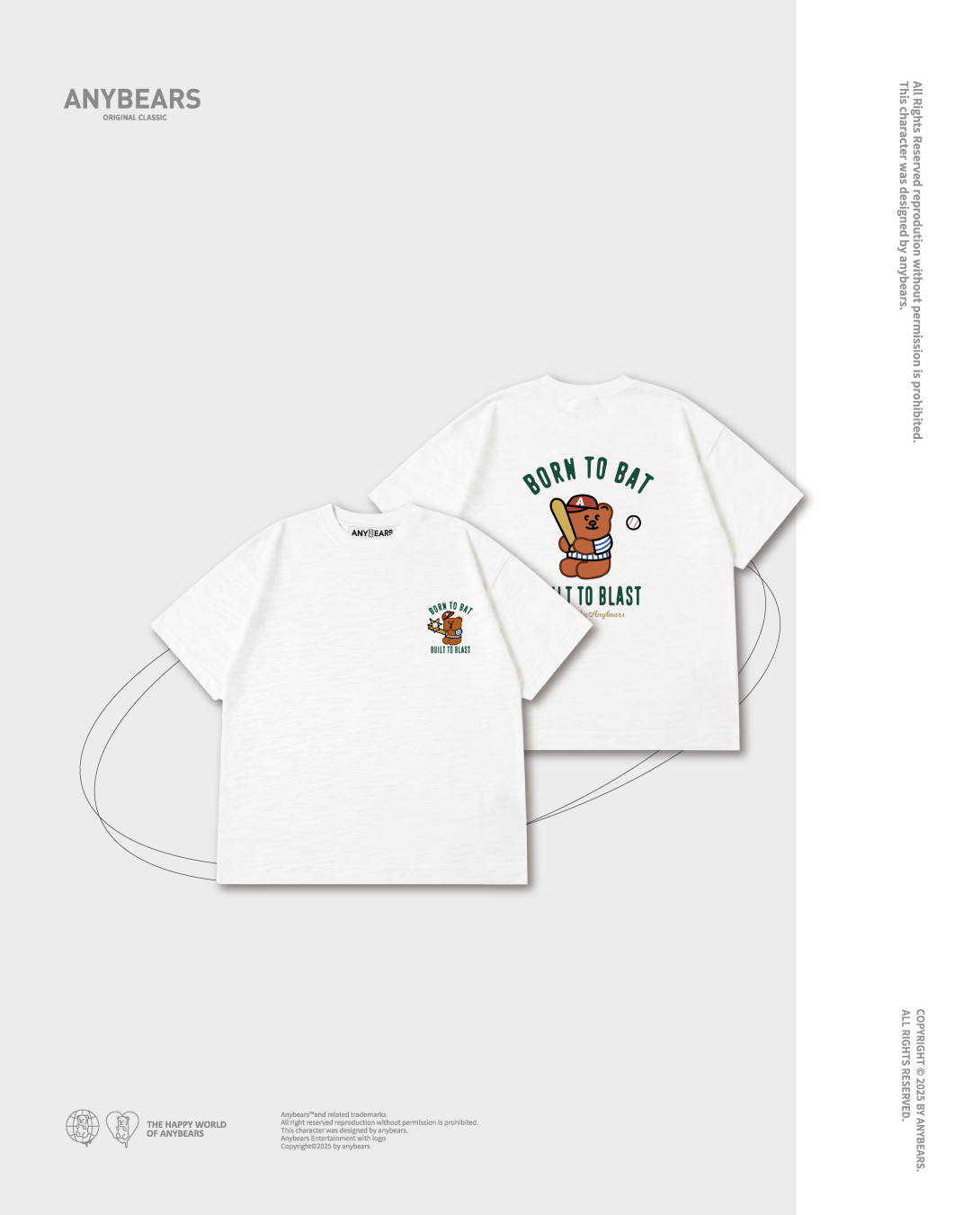 ANYBEARS® BORN TO BAT BEAR 棒球熊 厚磅竹節棉T