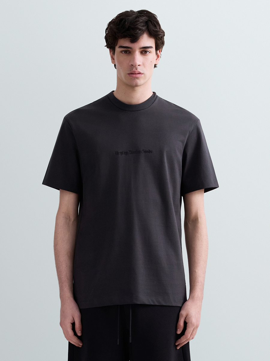 深灰色刺繡Logo純棉T-shirt