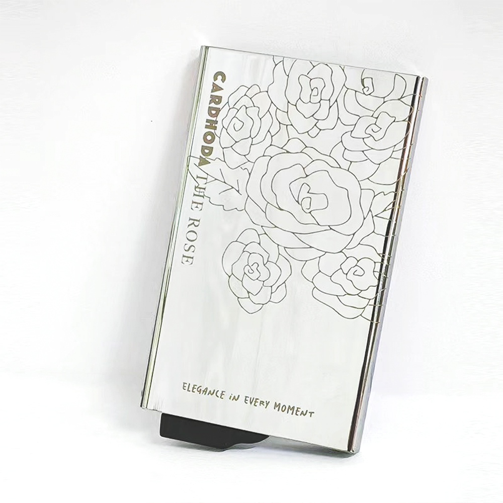 CARDHODA 【THE ROSE】 鏡面不銹鋼 RFID 防盜刷卡片盒 (玫瑰蝕刻工藝)