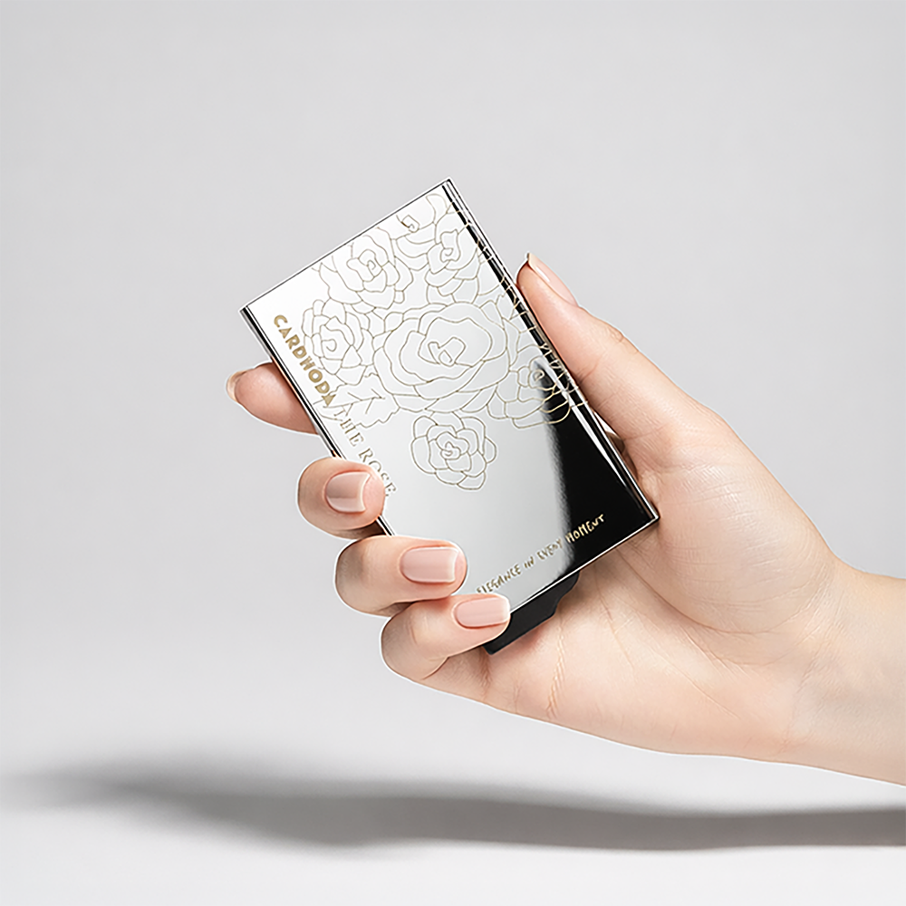 CARDHODA 【THE ROSE】 鏡面不銹鋼 RFID 防盜刷卡片盒 (玫瑰蝕刻工藝)