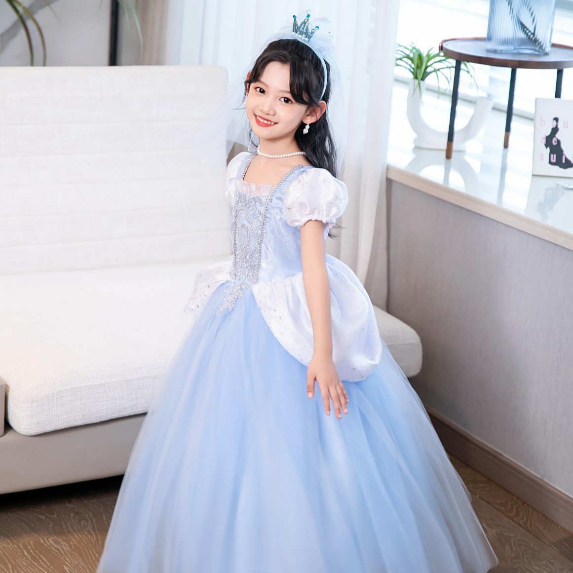 萬聖節 灰姑娘公主禮服 白色蓬袖 100-150cm #RA118
