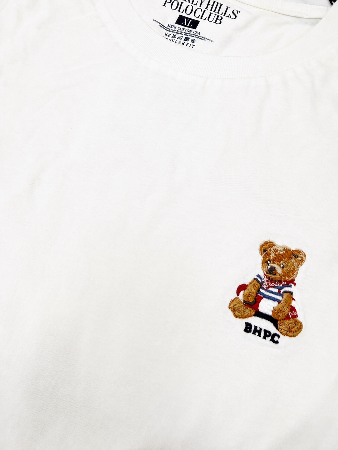 【 限量現貨 】Beverly Hills Polo Club 經典小熊刺繡 圓領短袖T恤 (白色/XL)