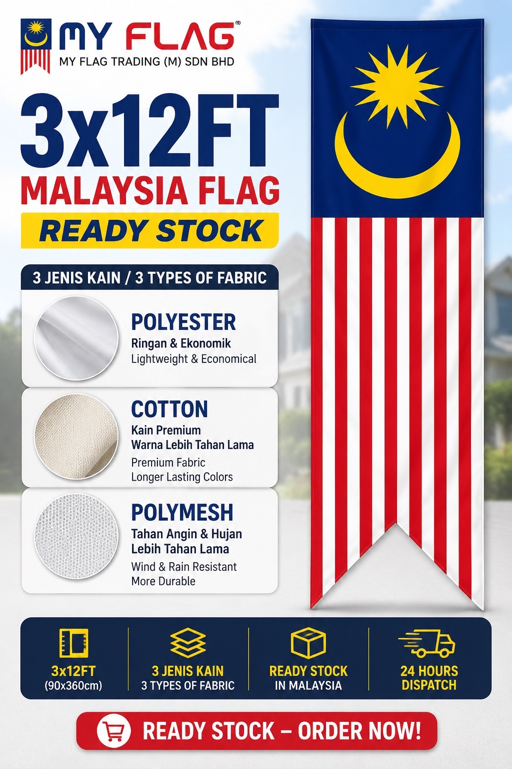 3x12 Ft Bendera Malaysia Flag *Ready Stock*
