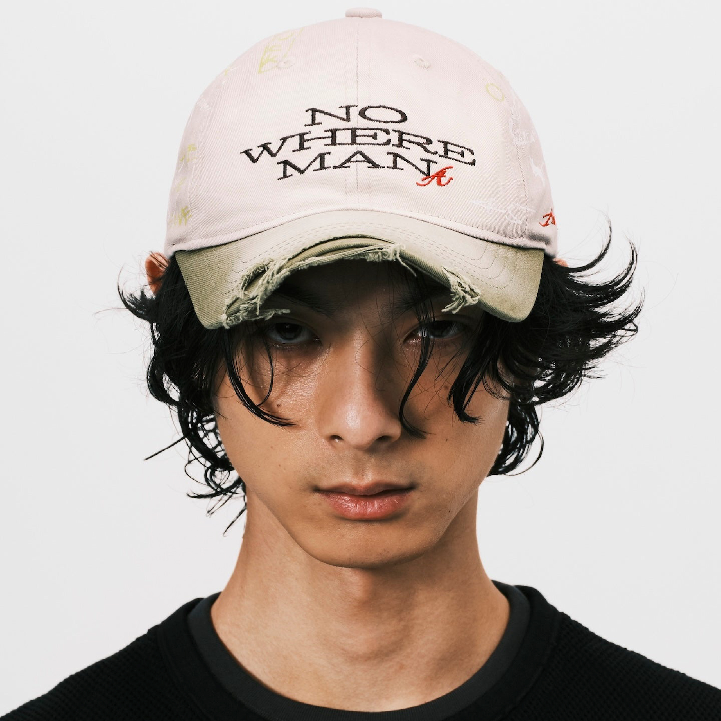 ANOWHEREMAN Sketch Raw Edge Baseball Cap - Beige / Green