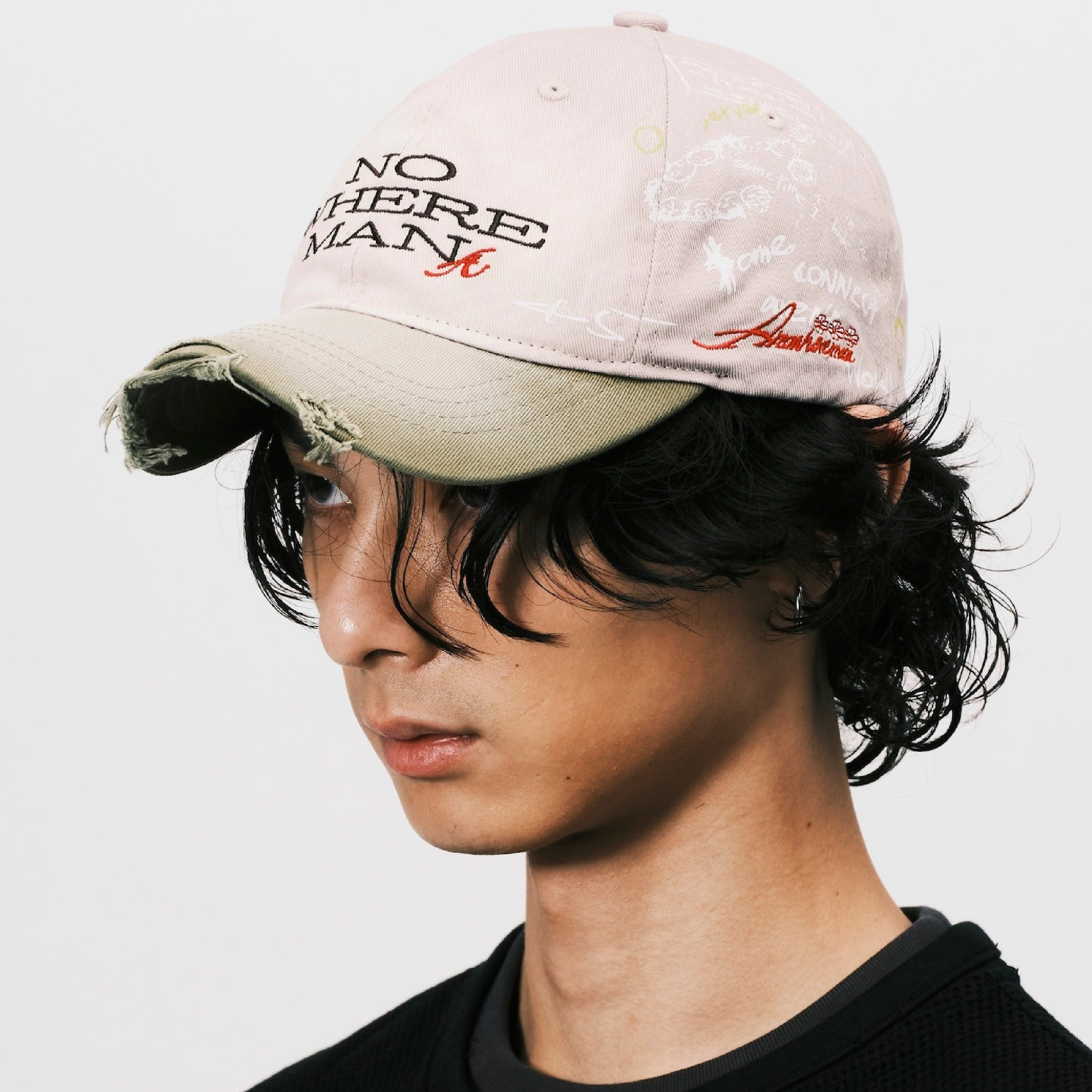 ANOWHEREMAN Sketch Raw Edge Baseball Cap - Beige / Green