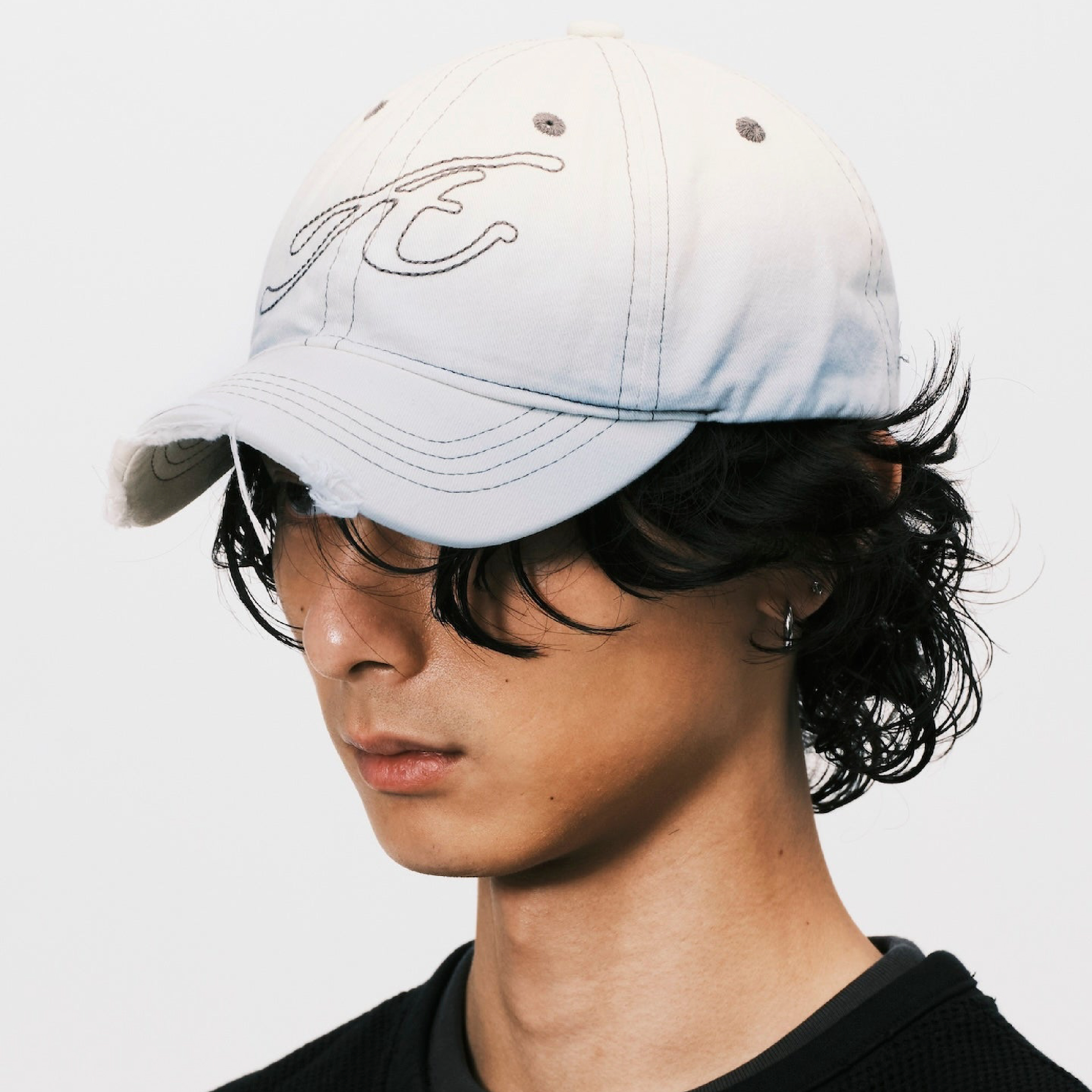 ANOWHEREMAN Raw Edge Baseball Cap - White / Blue