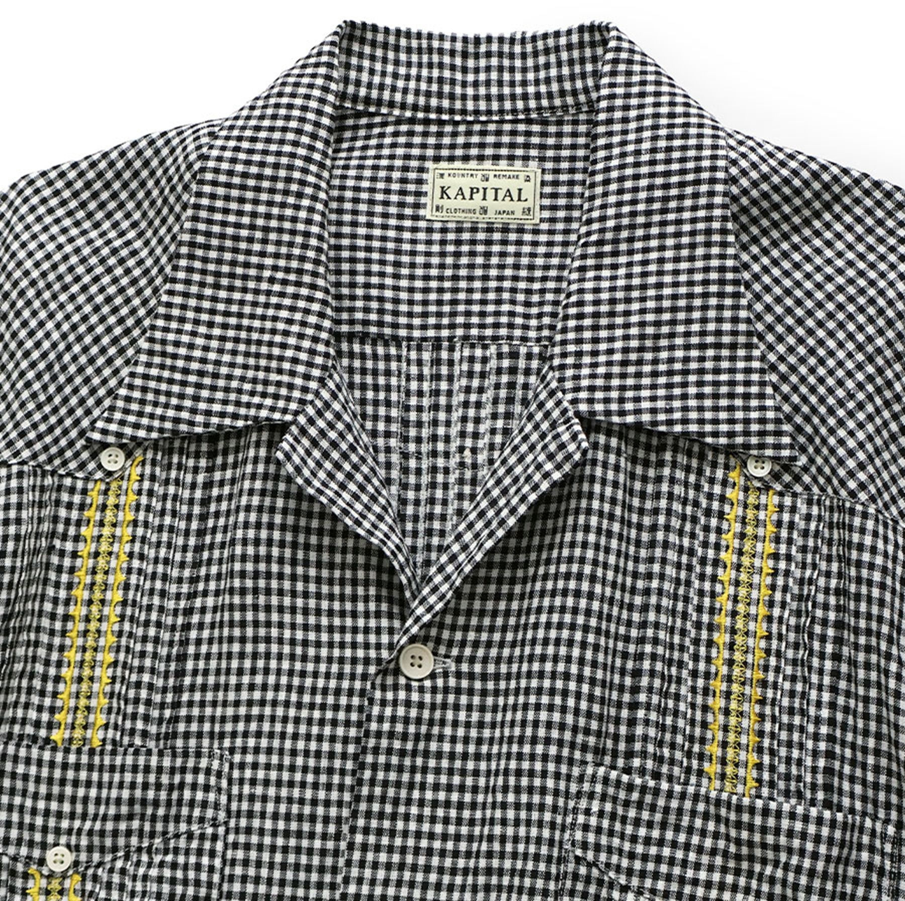 KAPITAL 2026 Linen gingham CHECK LAX Cuban shirt - BLACK PRE ORDER ITEM (預訂中)