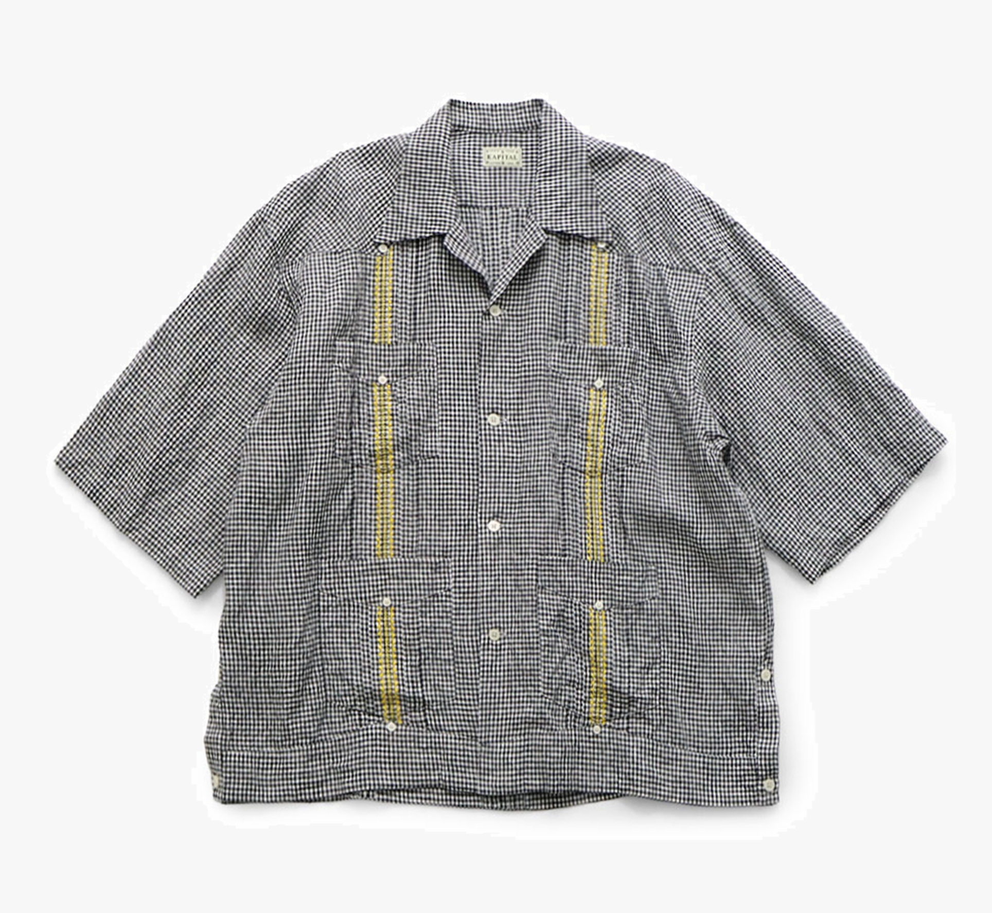 KAPITAL 2026 Linen gingham CHECK LAX Cuban shirt - BLACK PRE ORDER ITEM (預訂中)