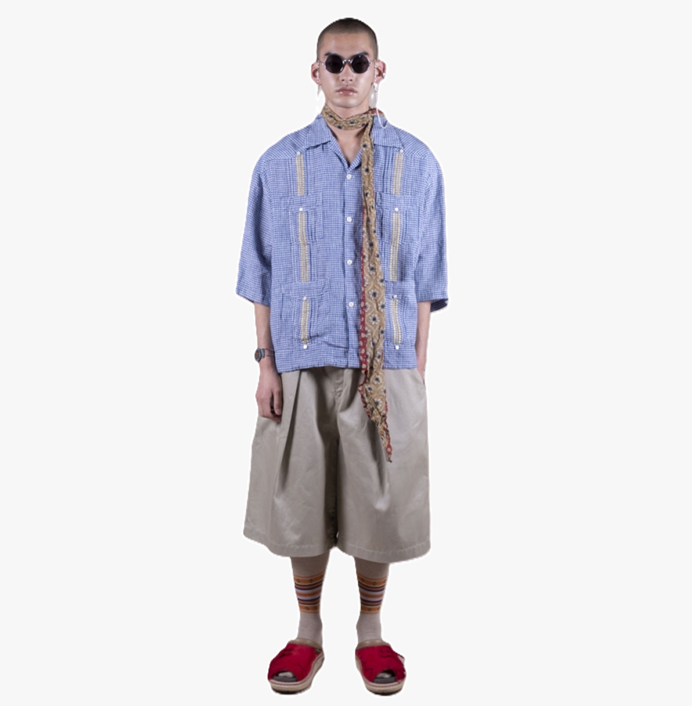 KAPITAL 2026 Linen gingham CHECK LAX Cuban shirt - BLUE PRE ORDER ITEM (預訂中)
