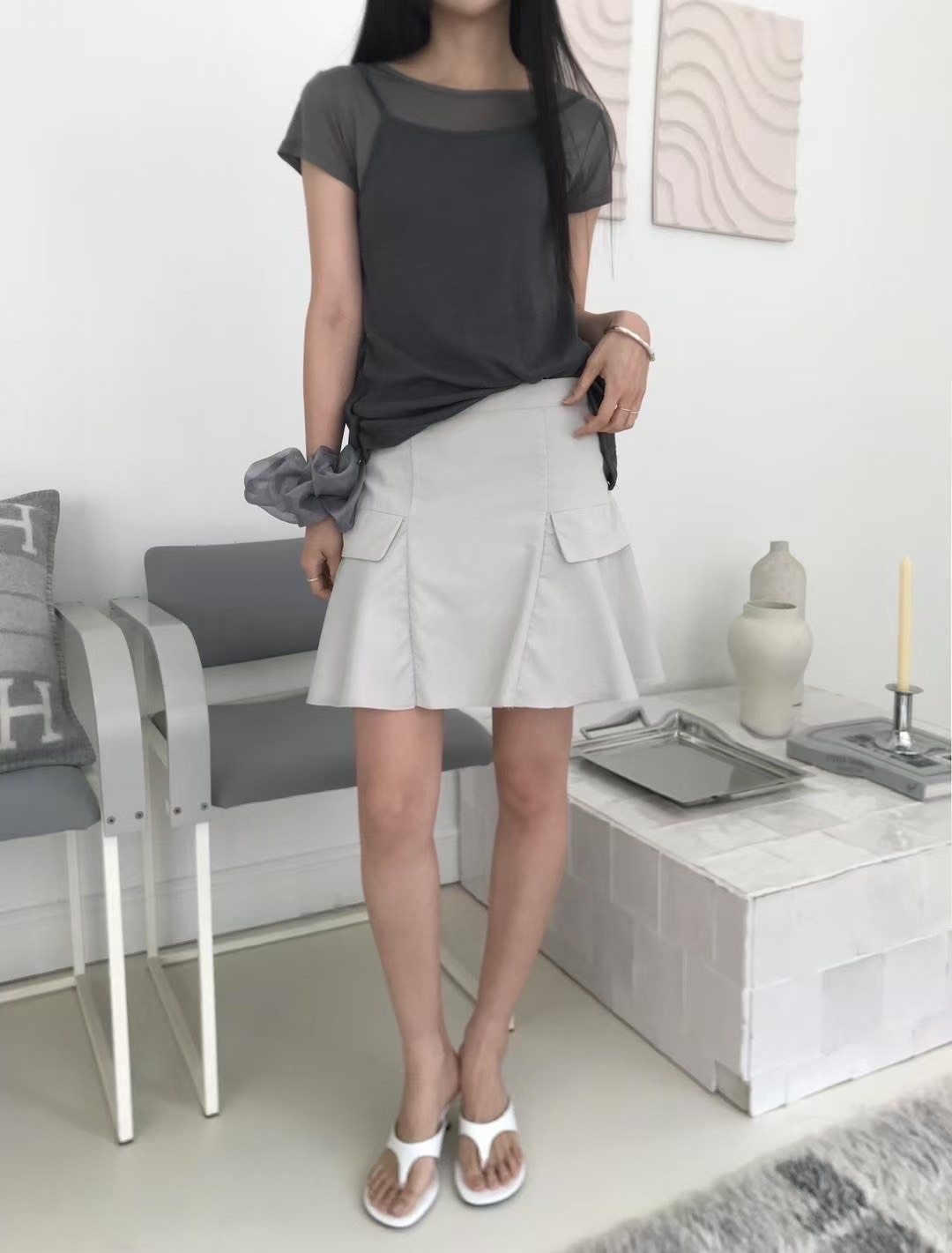 高腰傘擺短裙