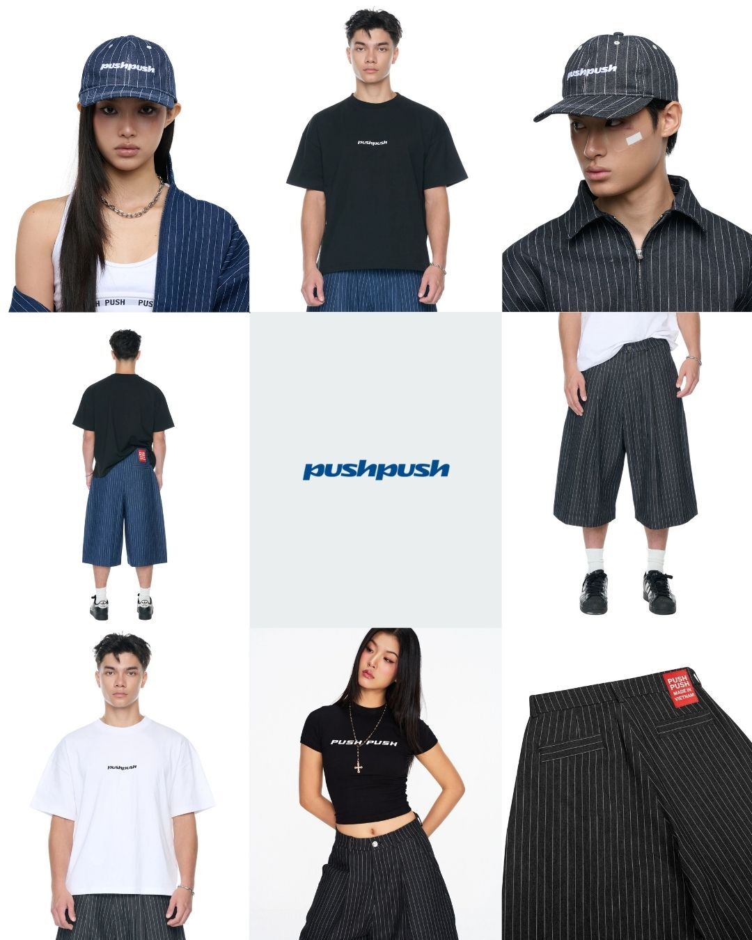 【逢甲FUZZY】越南 PUSH PUSH 條紋 七分褲 LOGO 短T 刺繡帽 男女 多款