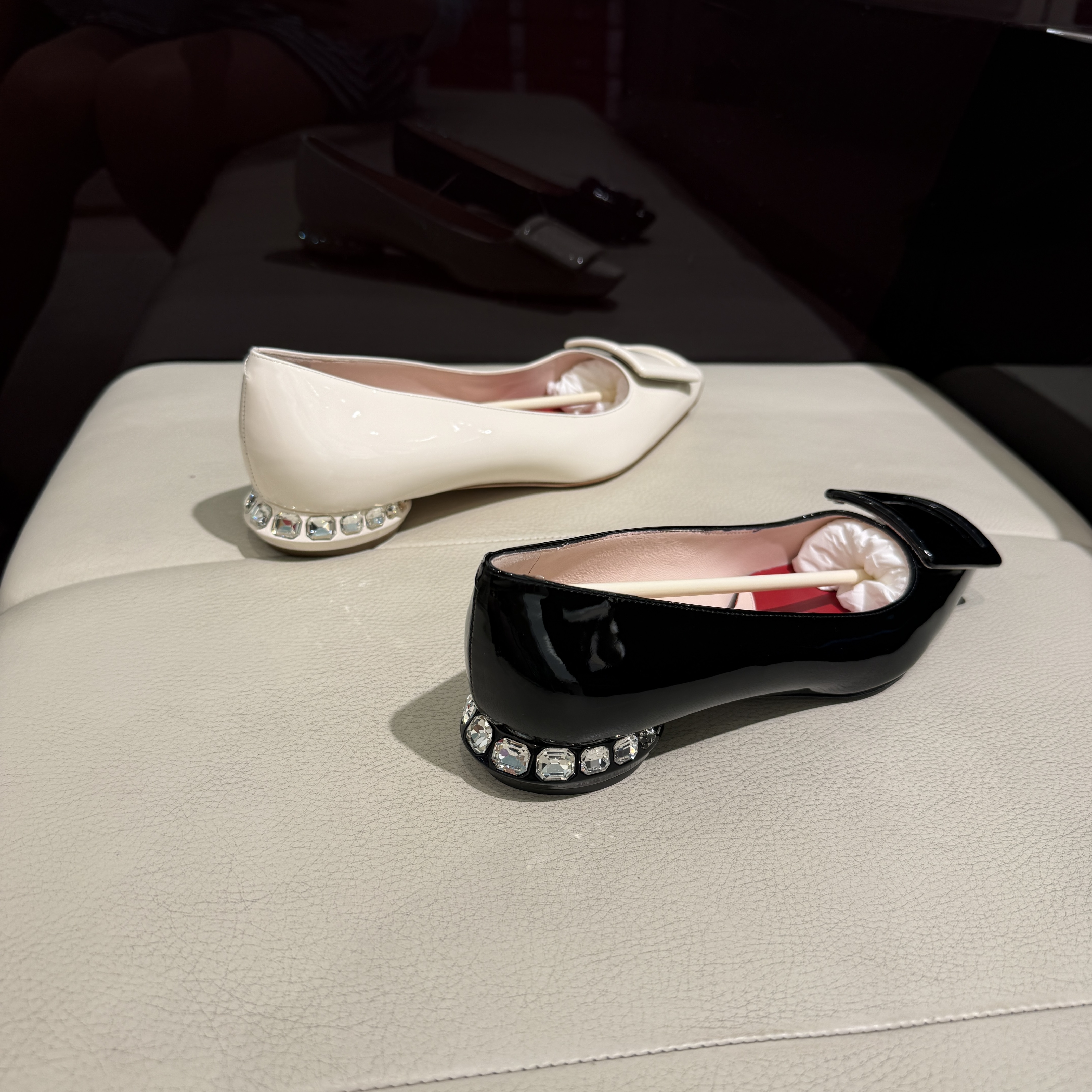 Roger Vivier Strass Heel Covered Buckle Ballerinas flats patent black white