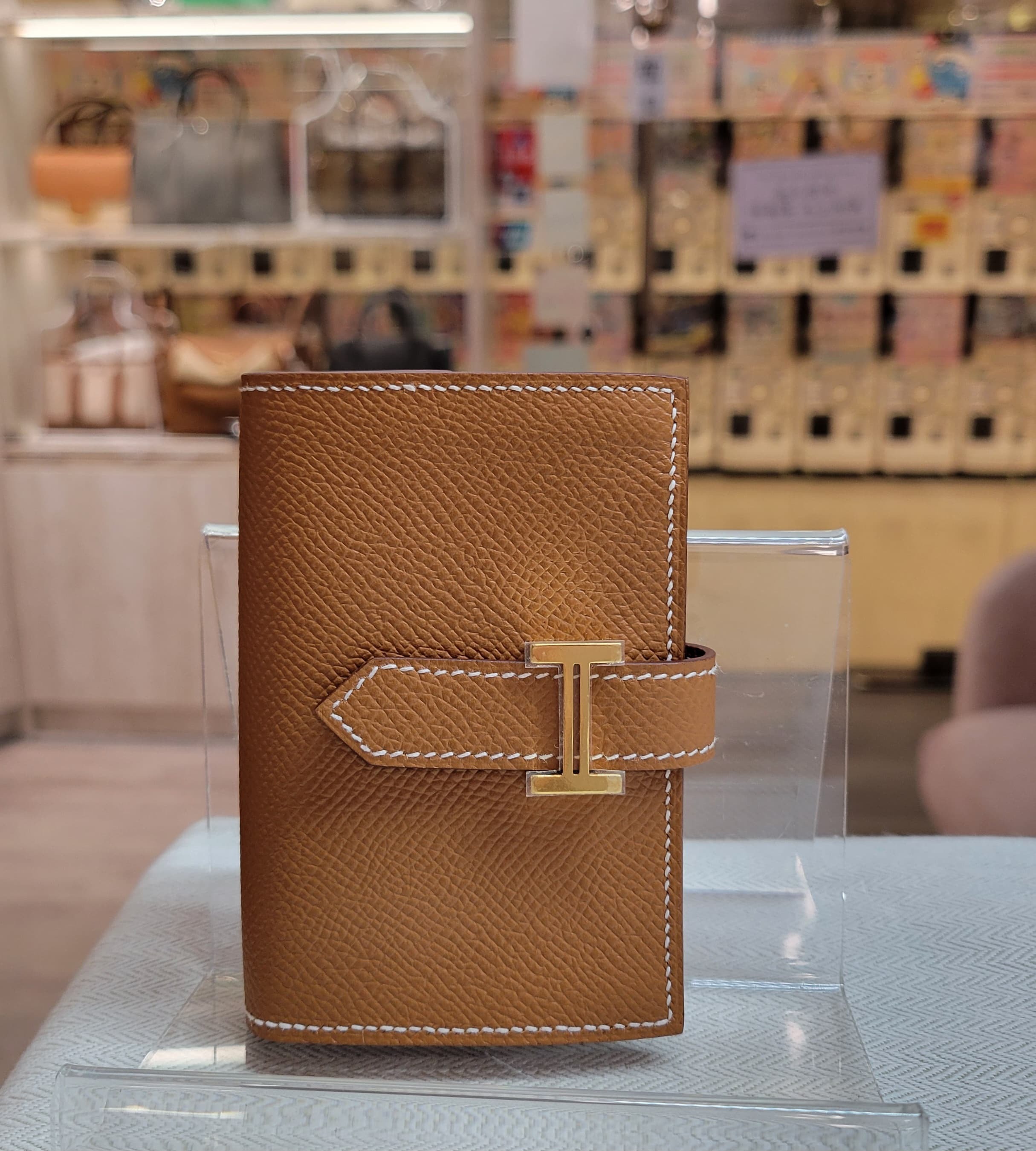 HERMES MINI BEARN CARD HOLDER GOLD CC (CARD &COINS) 卡包 金棕 金扣
