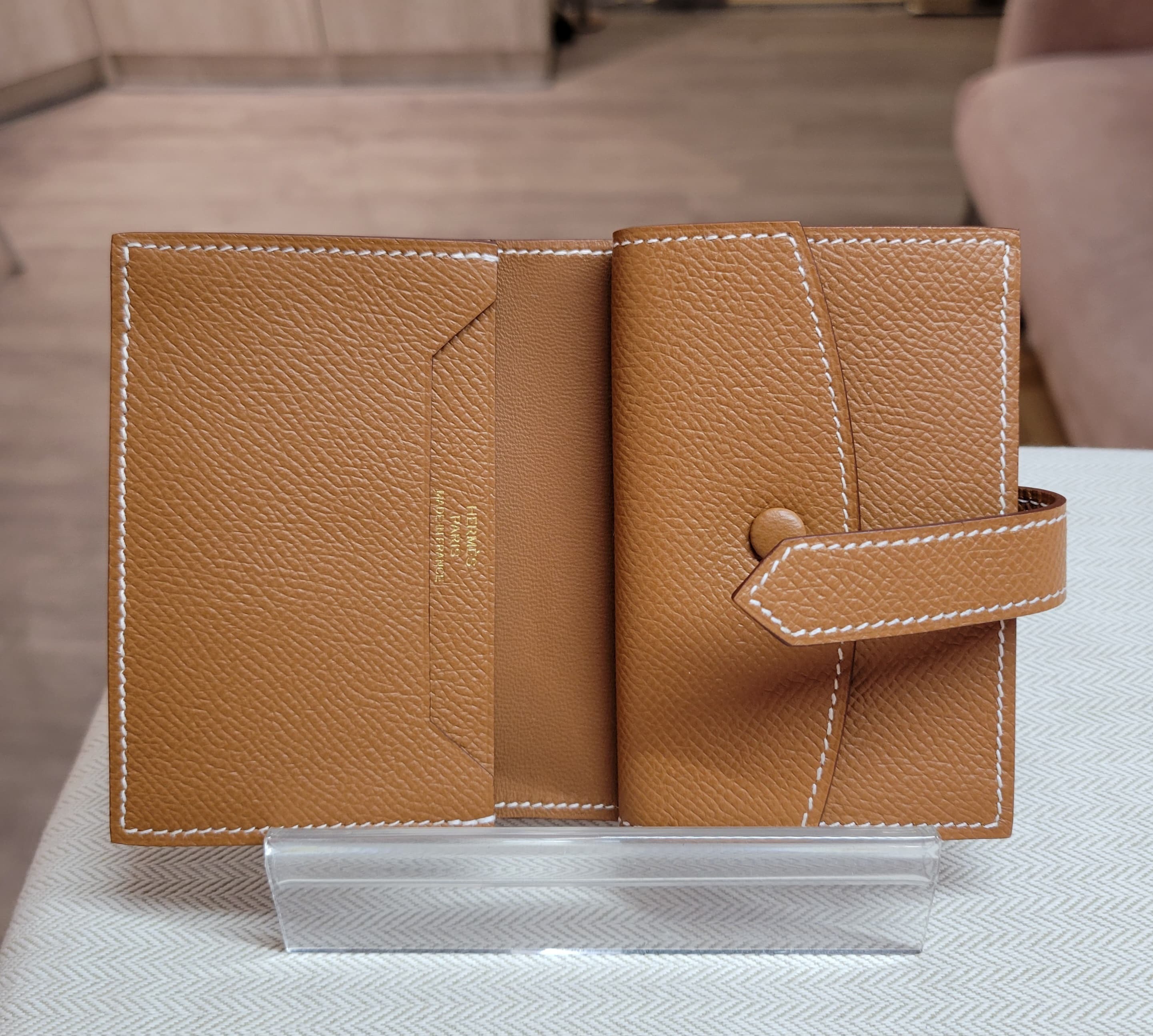 HERMES MINI BEARN CARD HOLDER GOLD CC (CARD &COINS) 卡包 金棕 金扣