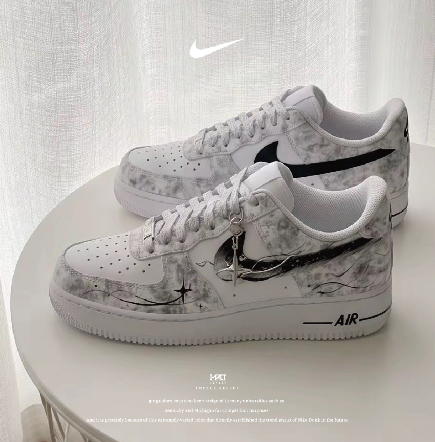 【訂製款】Nike Air Force 1 星月傳說 水墨 銀河 四芒星 灰白