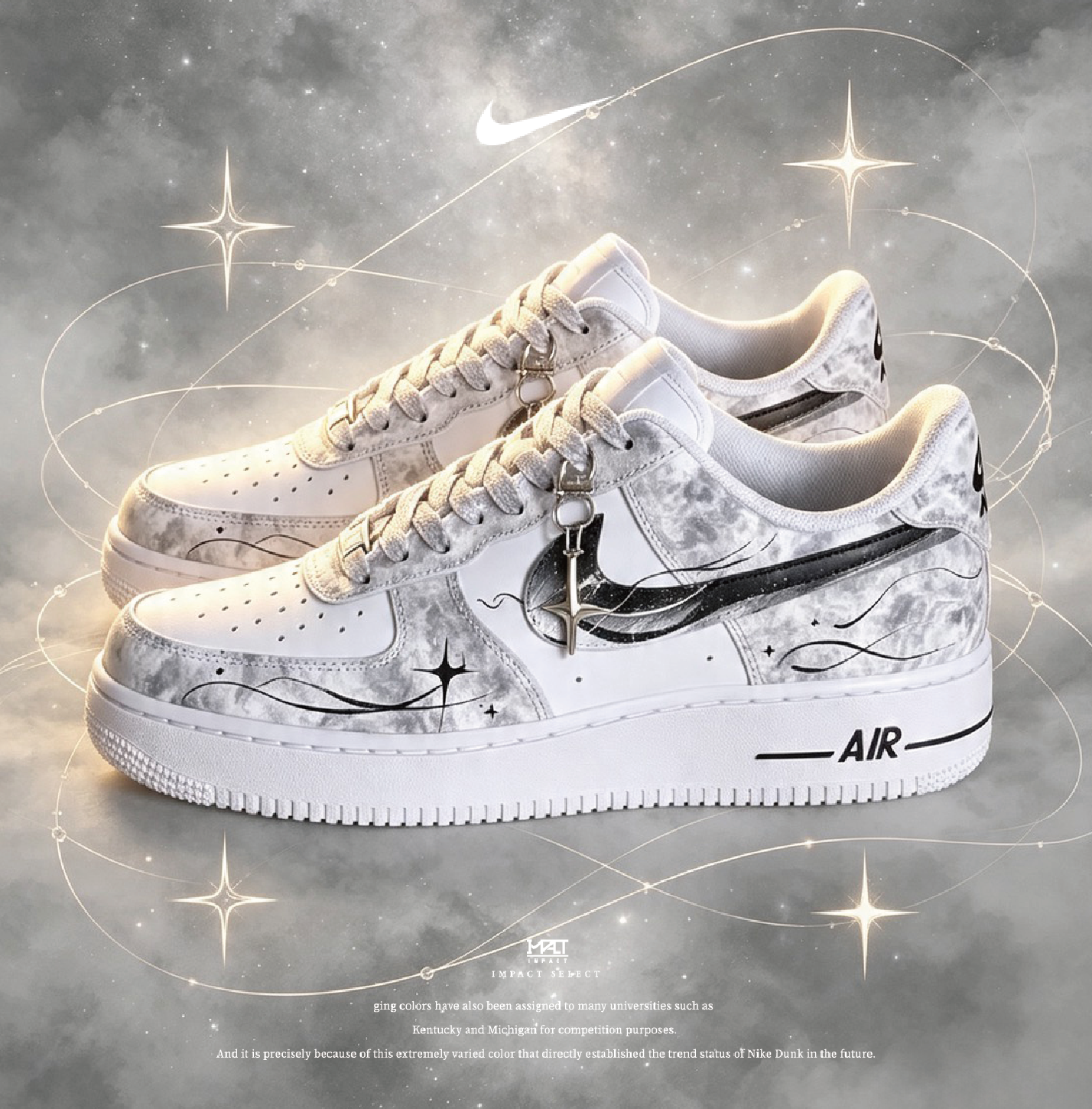 【訂製款】Nike Air Force 1 星月傳說 水墨 銀河 四芒星 灰白