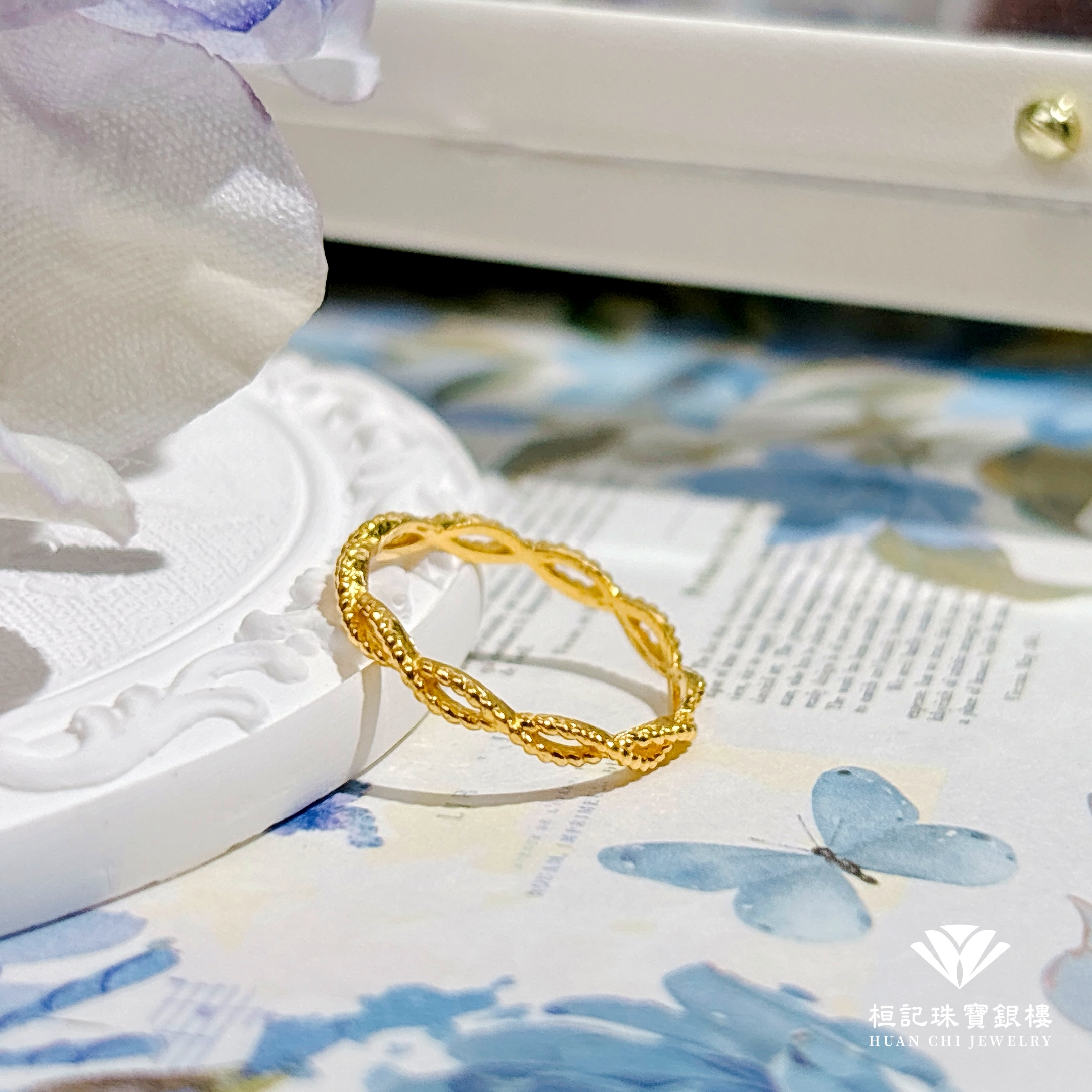 24K Gold Ring - Diamond Cutout Gold Ring