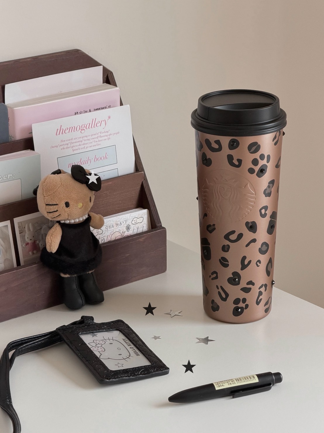 STARBUCKS 星巴克 豹紋咖調系列 豹紋鑲鑽 雙飲 吸管杯 禮盒配卡包 710ML